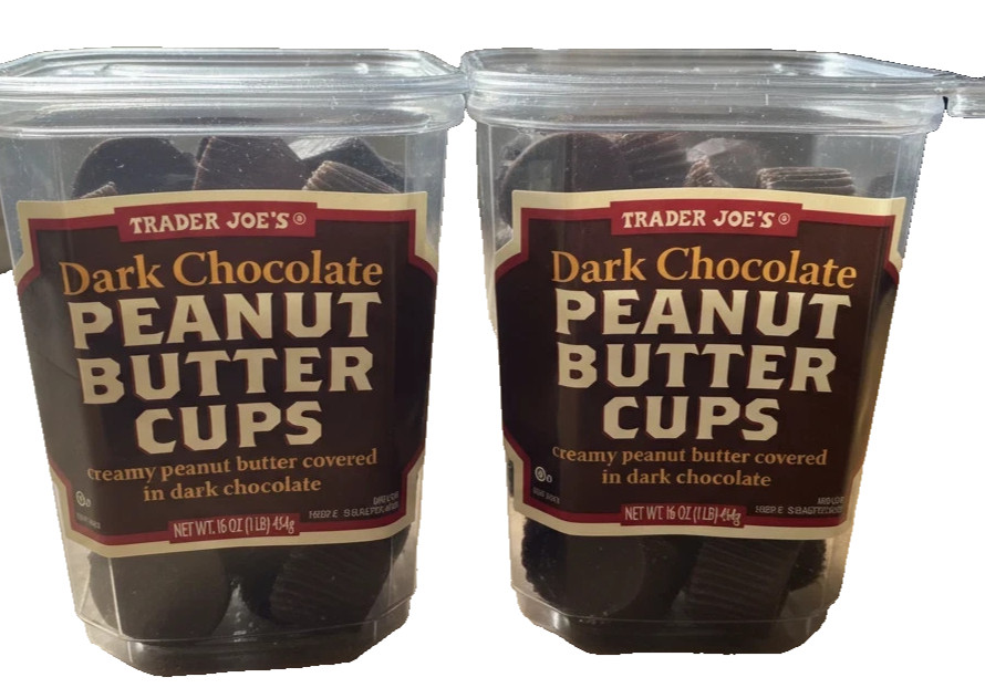 2 Pack Trader Joe’s Dark Chocolate Peanut Butter Cups 16 oz each container