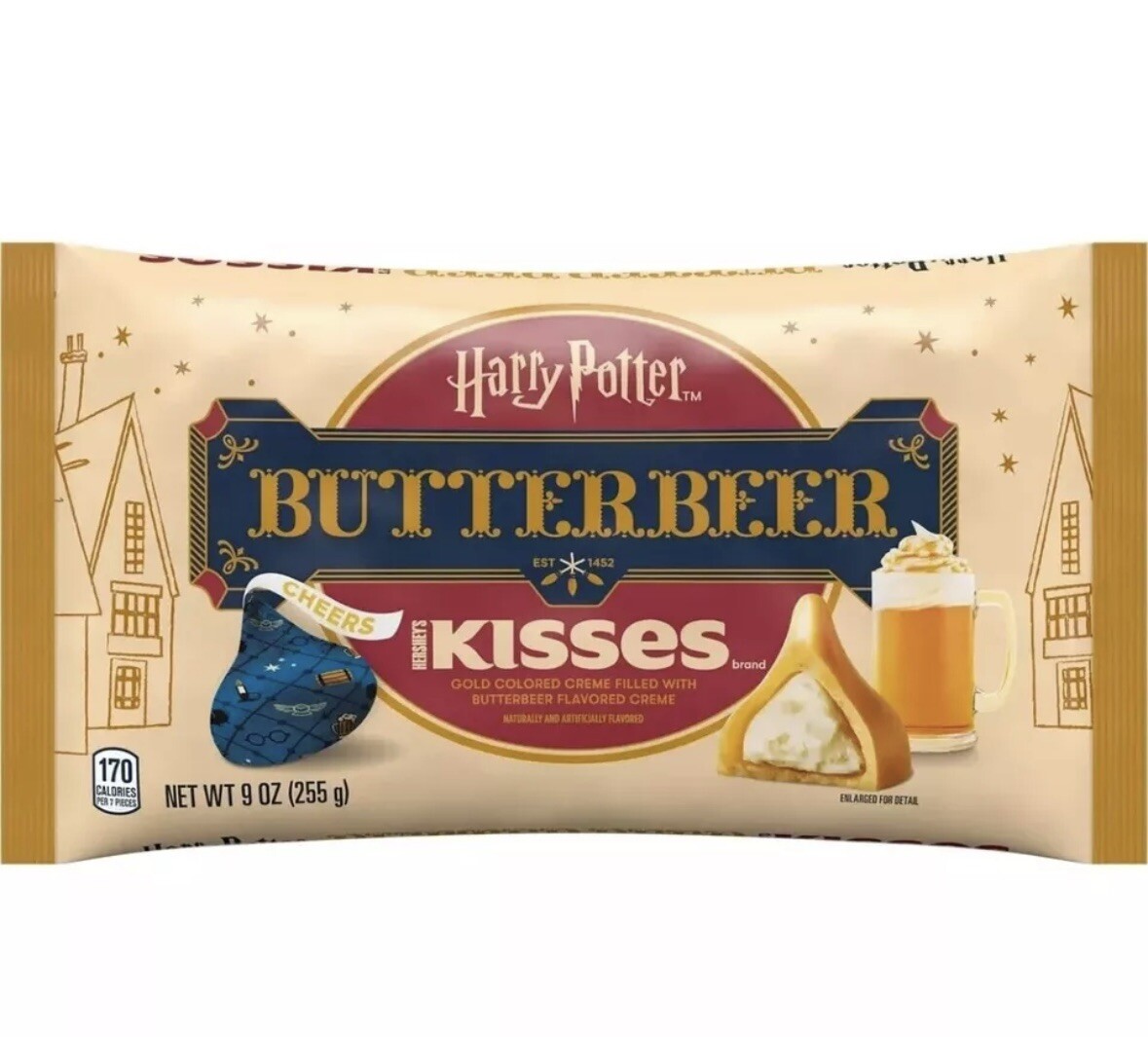 Harry Potter BUTTERBEER Creme Gold Chocolate Hershey’s Kisses 9 oz Free SHIPPING