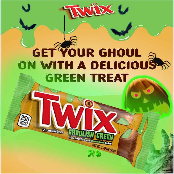 Twix👻Ghoulish Green Fun Full Size Howling Halloween Chocolate Cookie Bar 1.79oz