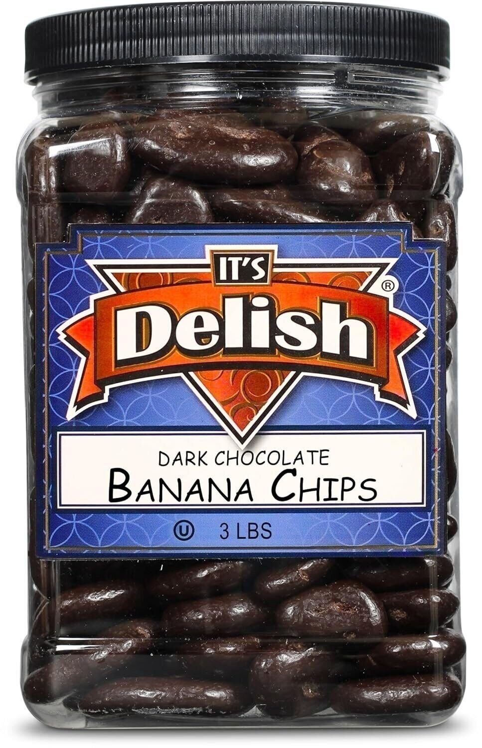 Dark Chocolate Covered Banana Chips by Its Delish, 3 Lbs Jumbo Container