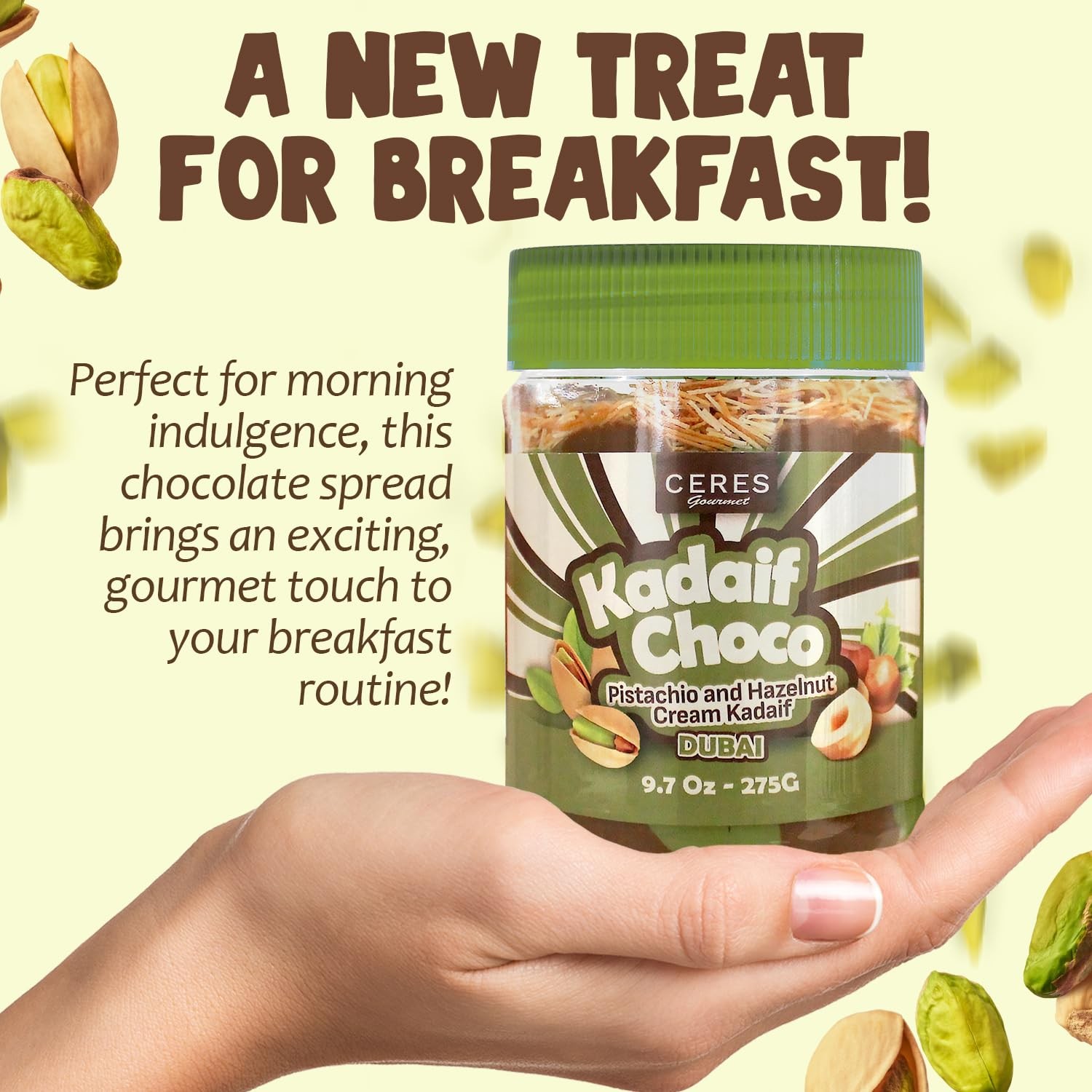 Dubai Spreadable Chocolate– Pistachio Spread with Roasted Phyllo Kataifi, Gou…