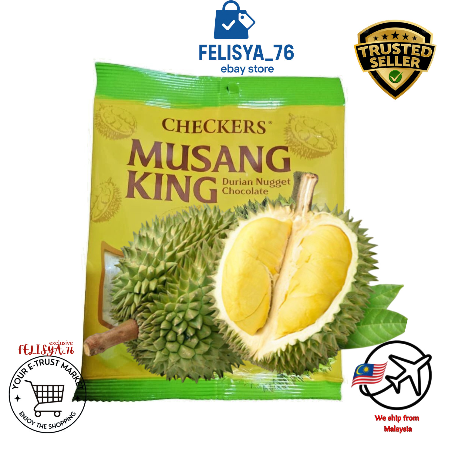 Musang King Durian Nugget Chocolate ( 3 x 50g ) FREE US Shipping