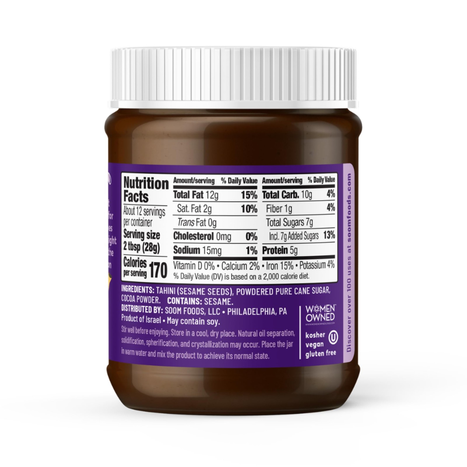 Soom Foods Chocolate Sesame Spread 12oz 2 Pack | Dairy-Free Low Sugar
