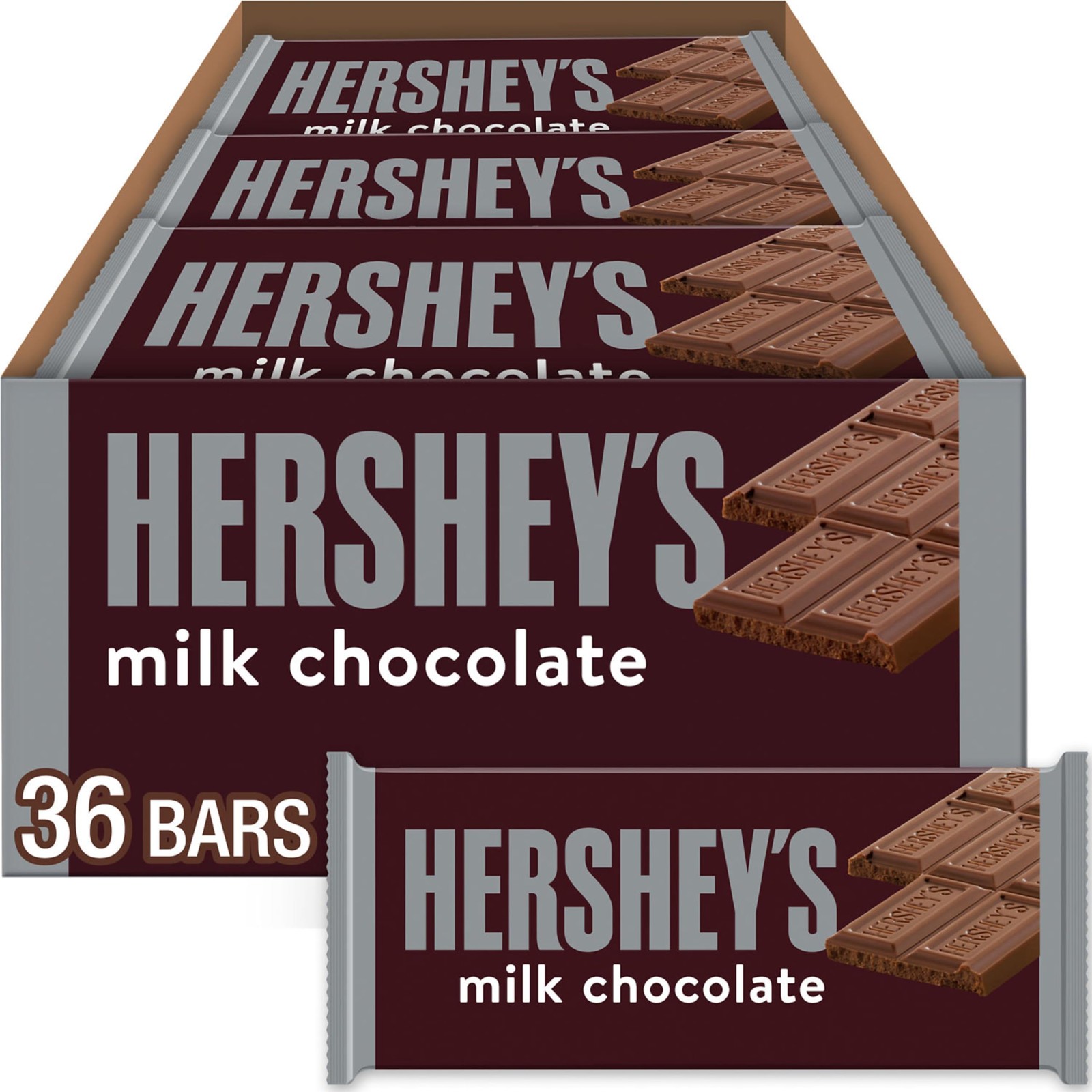 HERSHEY’S Milk Chocolate Candy Bars, 1.55 oz (36 Ounce (Pack of 36)