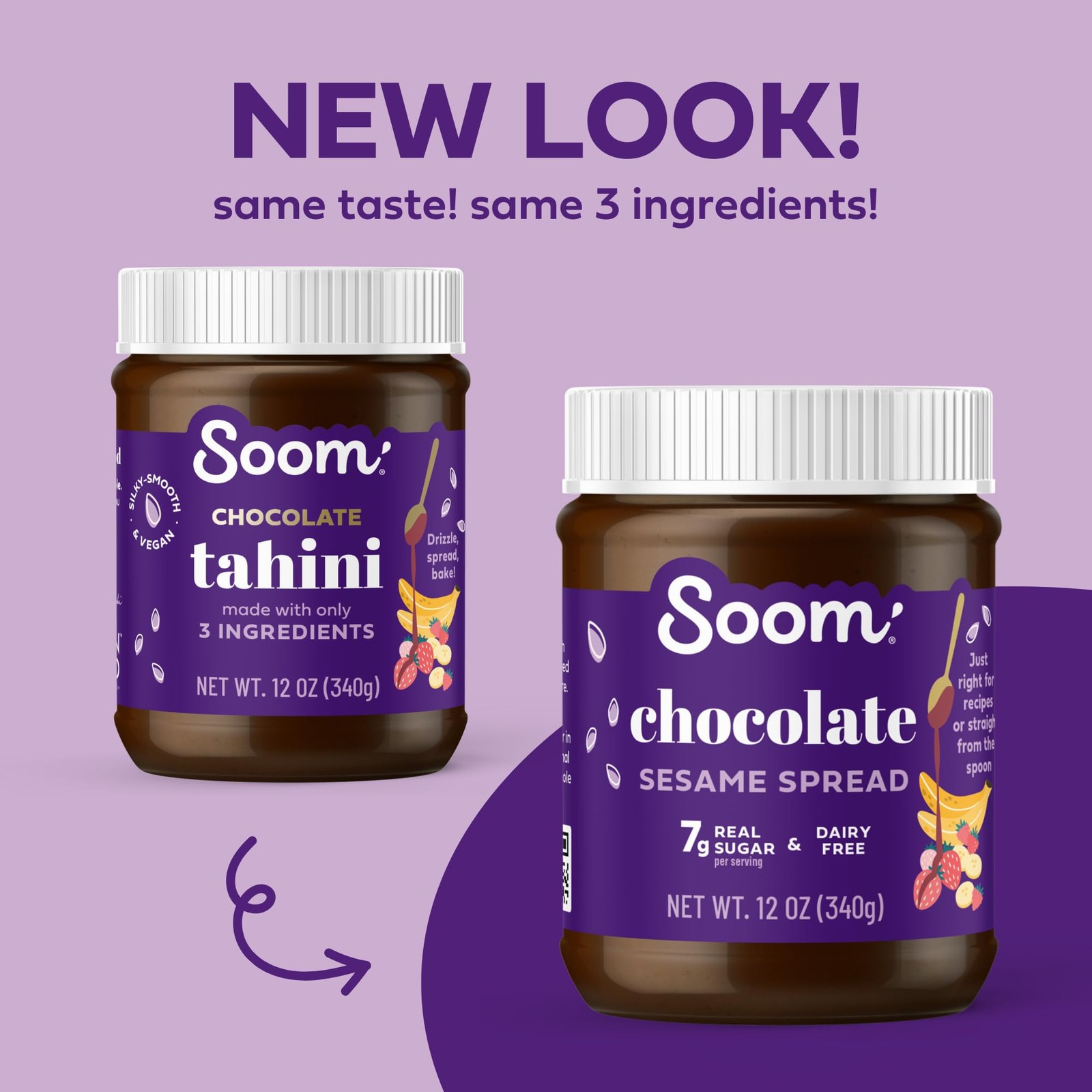 Soom Foods Chocolate Sesame Spread 12oz 2 Pack | Dairy-Free Low Sugar