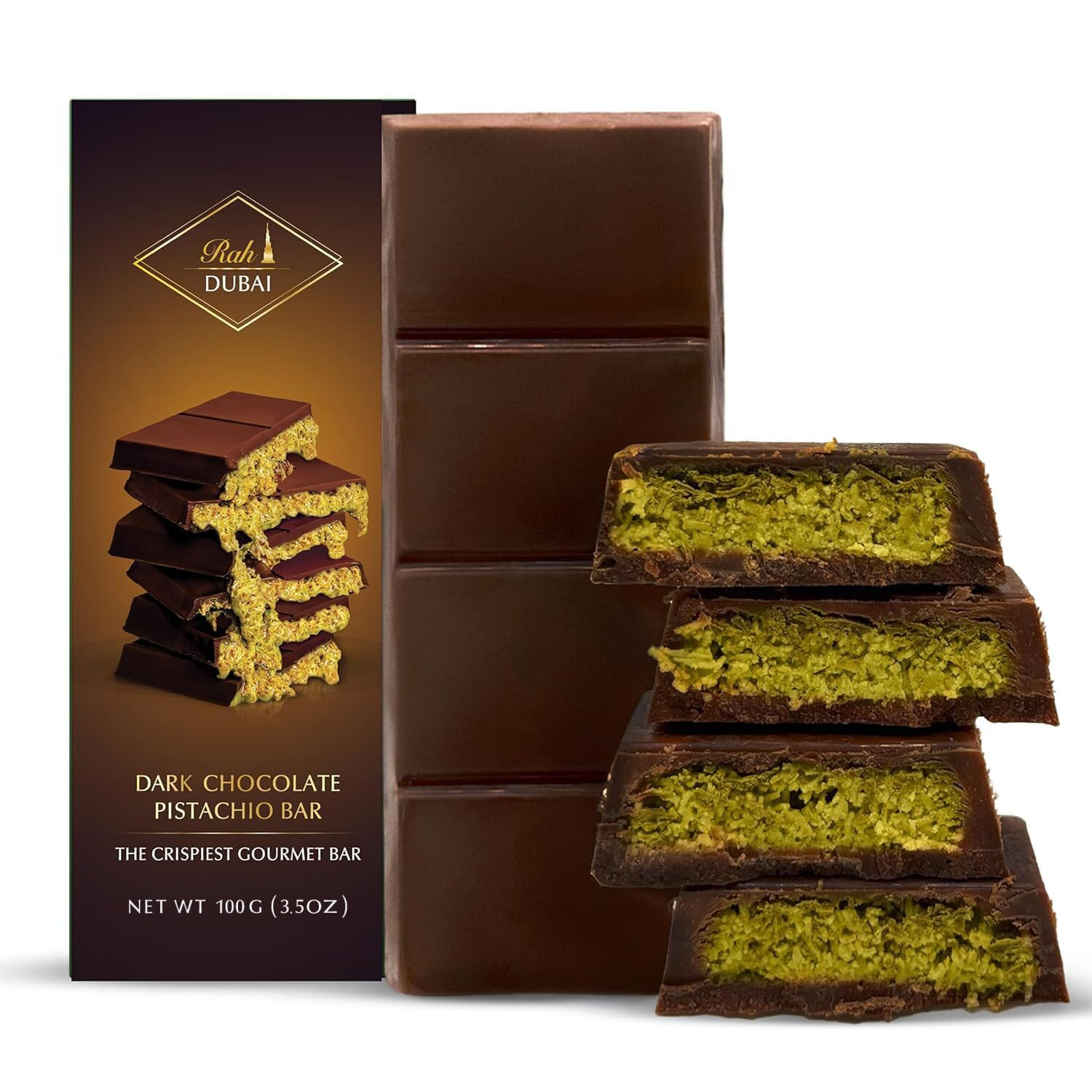 Dark Dubai Chocolate Bar Pistachio, 3.5Oz – 100G, Dubai Dark Chocolate Bar Pista