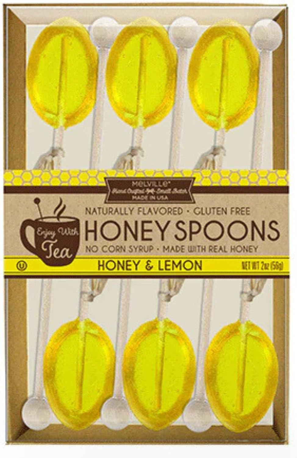 Lemon Honey Tea Spoons Stirrers, Made with Real Honey Gift Box, Pack of 6