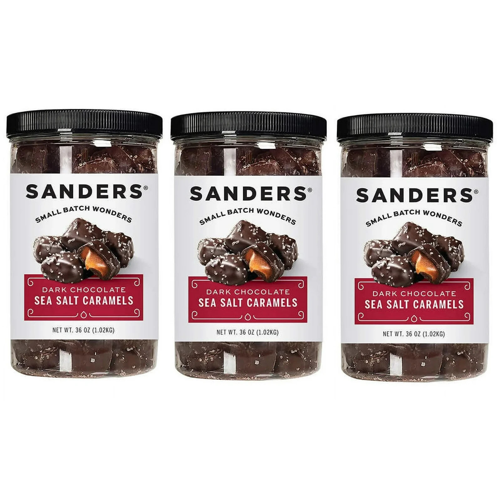 3-Pack Sanders Dark Chocolate Sea Salt Caramels, 36 oz each jar
