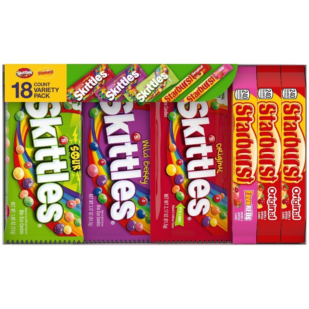Mixed Chewy Candy Assortment Skittles & Starburst Variety Pack – 18 Bars Box