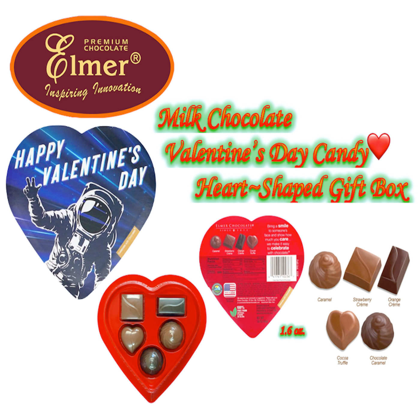 Elmer`s MilkChocolate💘Valentine’s Day💞Heart~Shaped GiftBox 1.6oz ChoosePattern