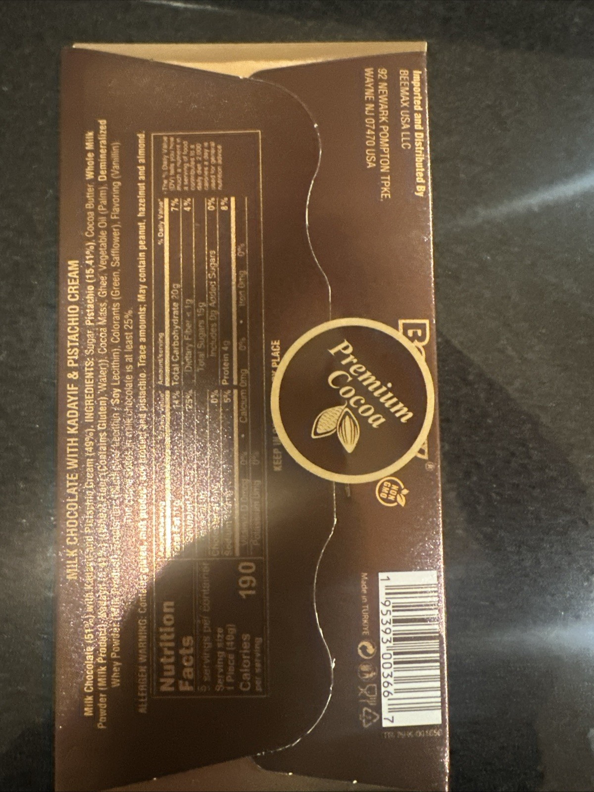 4 X BeeMax Dubai Style Chocolate Bar with Pistachio & Kadayif Cream–(4 x 7.05oz)