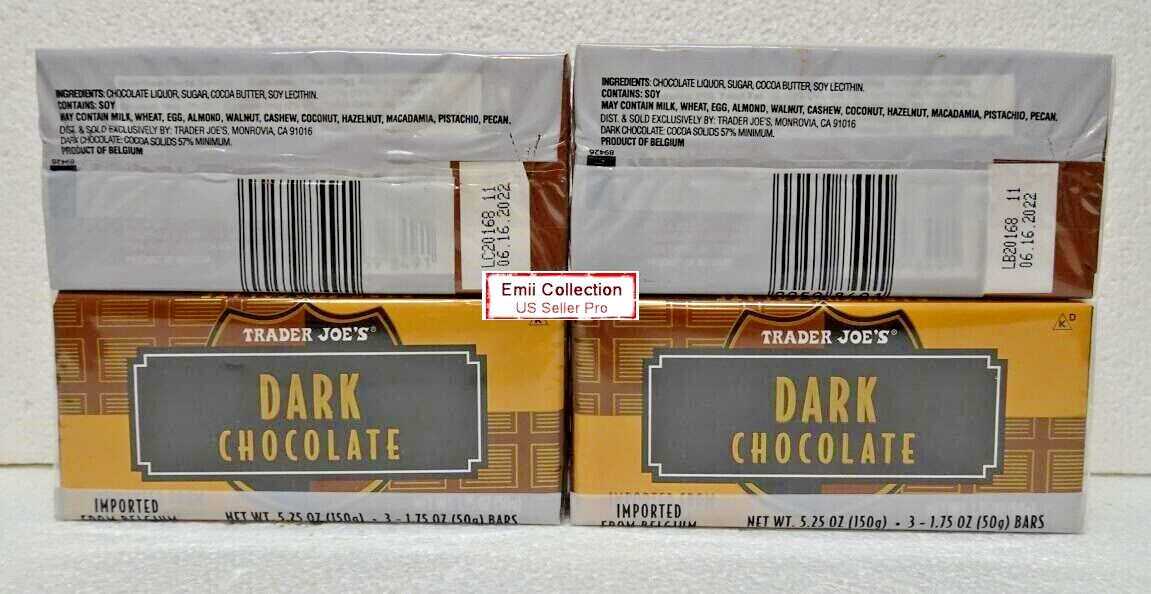 Trader Joe’s Belgian Dark Chocolate 3 Small Bars 5.25oz 150g (4 Bags)