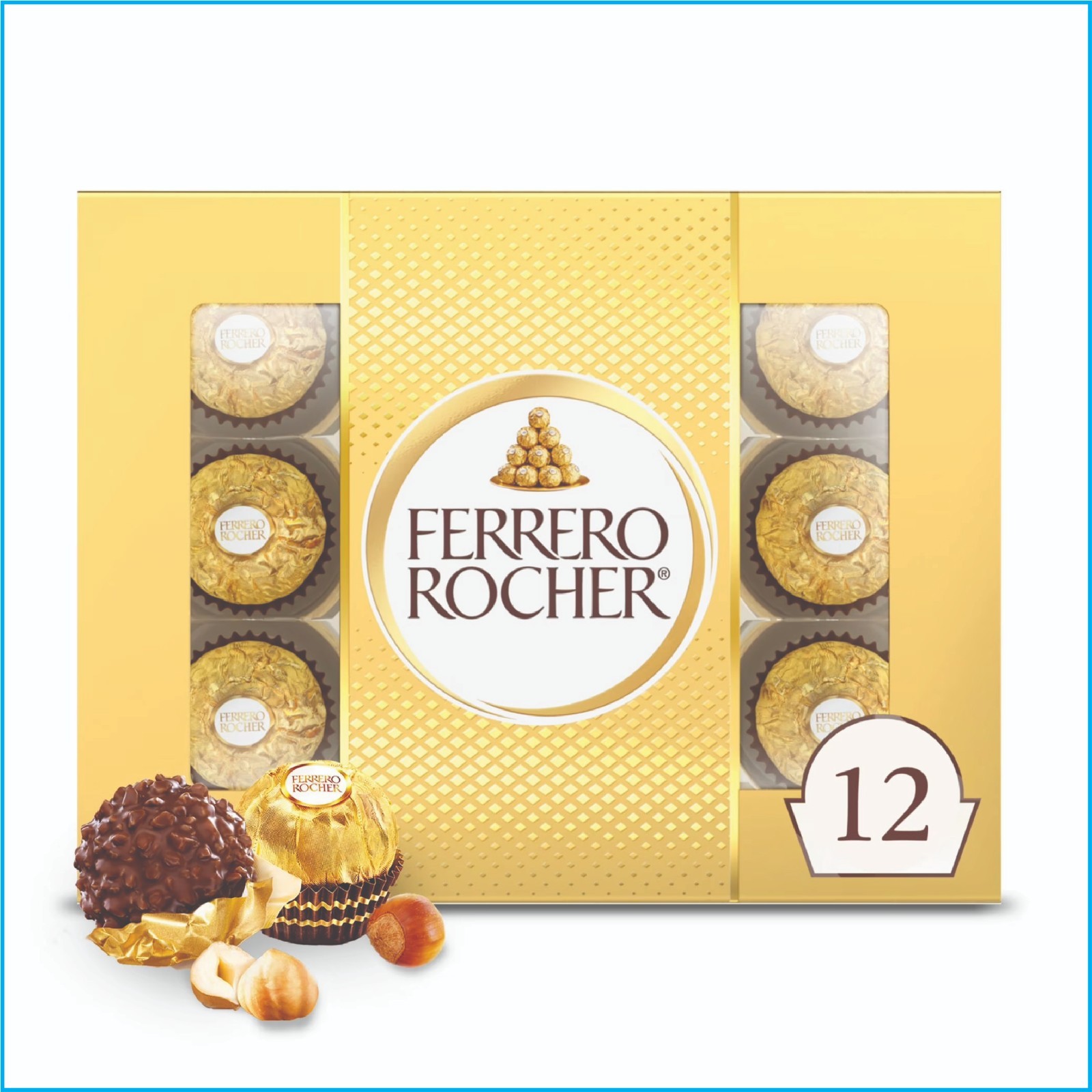 Ferrero Rocher 12pc Gourmet Hazelnut Milk Chocolate Gift Box 5.3oz