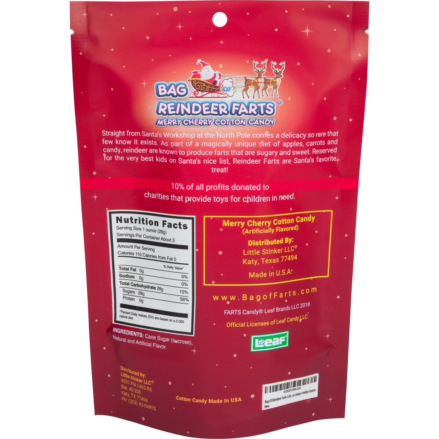 Bag of Reindeer Farts Cotton Candy, NEW Merry Cherry Flavor, 1 Pack / 3 Ounces,