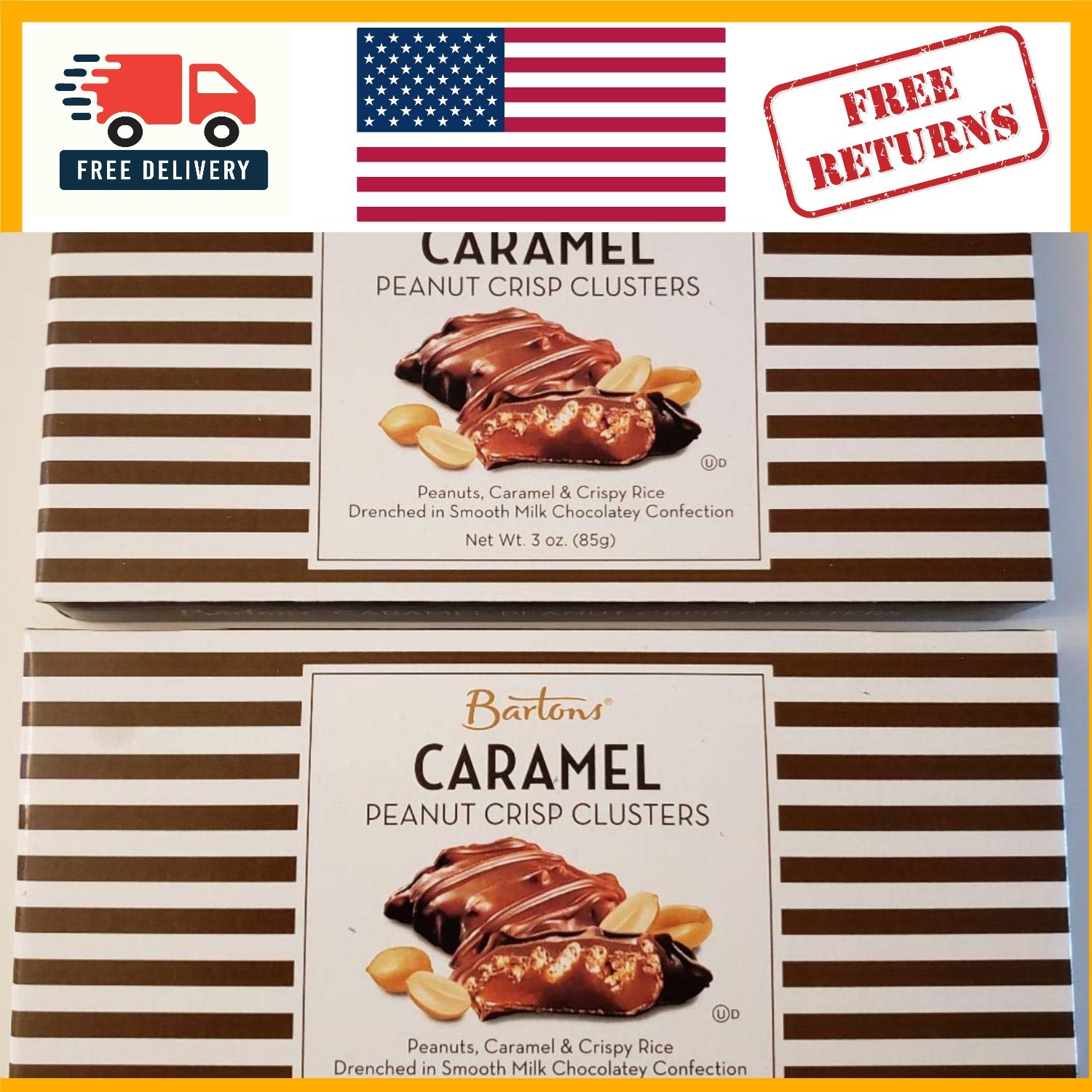 Sweet Treats: Bartons Caramel Peanut Crisp Clusters – 3oz Each, Gift-Ready Duo