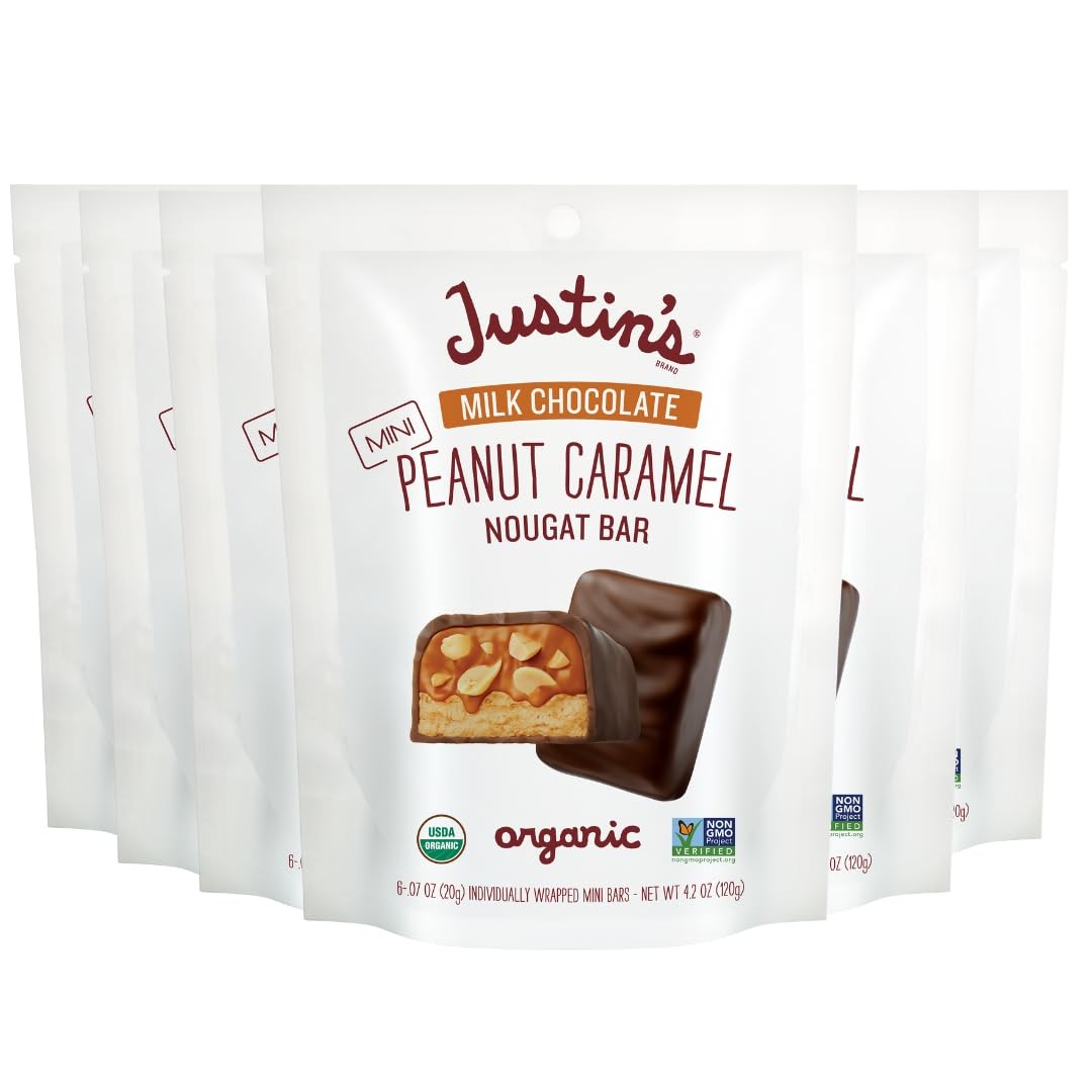 (Pack of 6) Justins Mini Chocolate Peanut Butter Bars Dark Chocolate 4.2 Oz