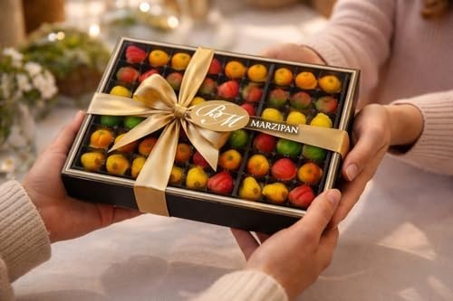 Assorted Fruit Marzipan 54-Piece Gift Box – Elegant Gold Tray, Sweet Treats
