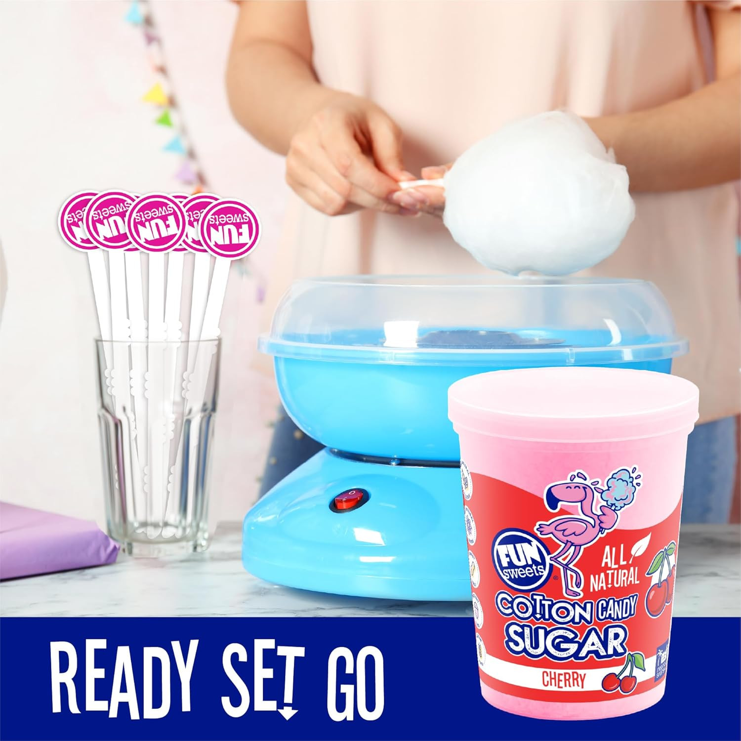 Fun Sweets Cotton Candy Sugar 3 Flavor Variety Pack – Cherry, Blue Raspberry & W