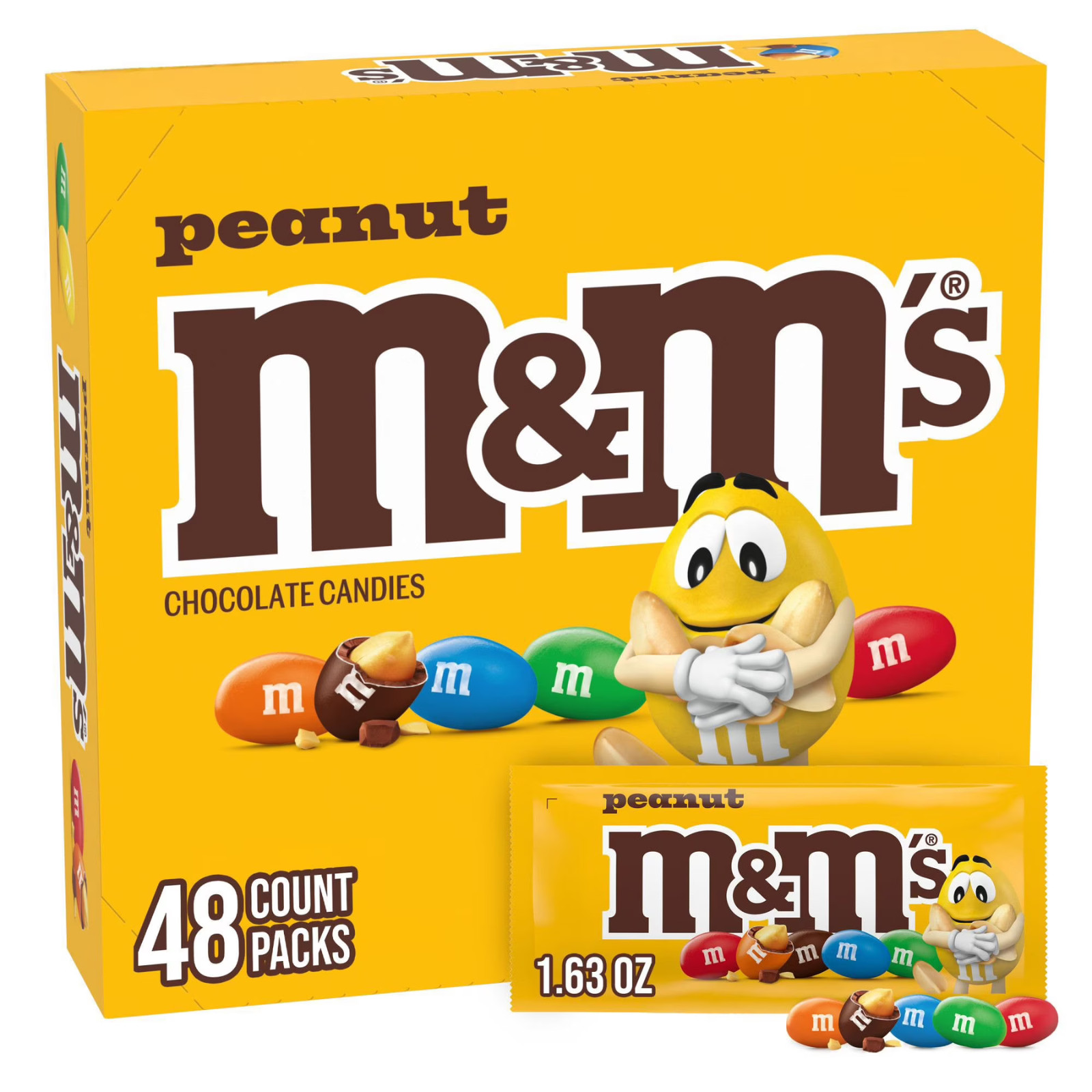 M&M’s Peanut Chocolate Candy Full Size 1.63 oz Bulk 48 Count Box Gift Pack
