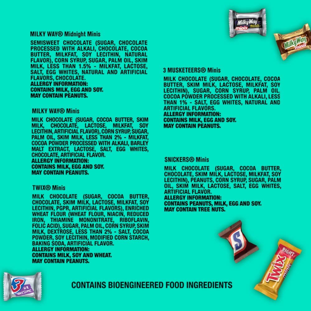 Mars Snickers Twix 3 Musketeers Milky Way Milky Way Midnight Minis Back To