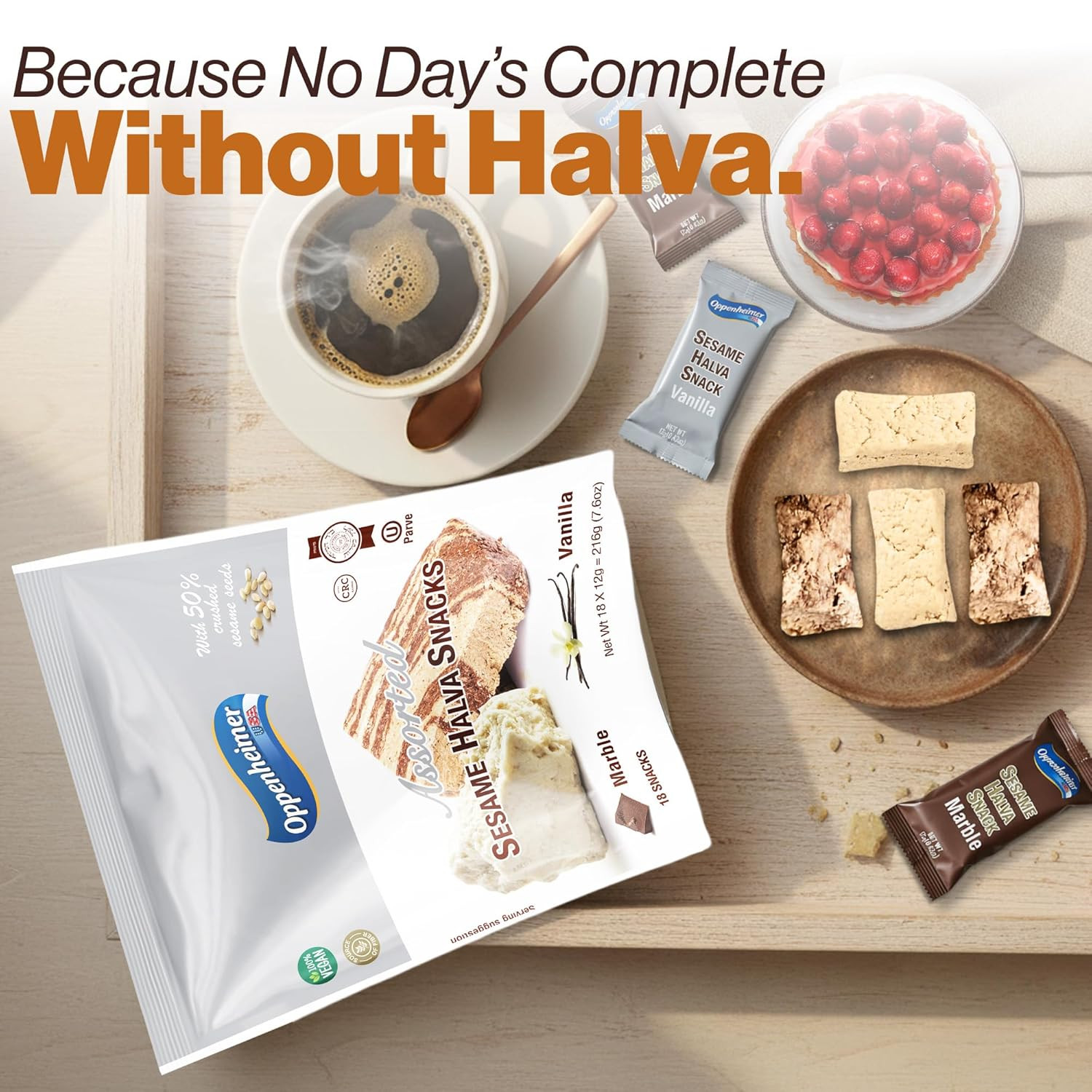 Sesame Halva Bar Mini Snacks – 18 Mini Bars, Assorted Vanilla & Marble Flavors –