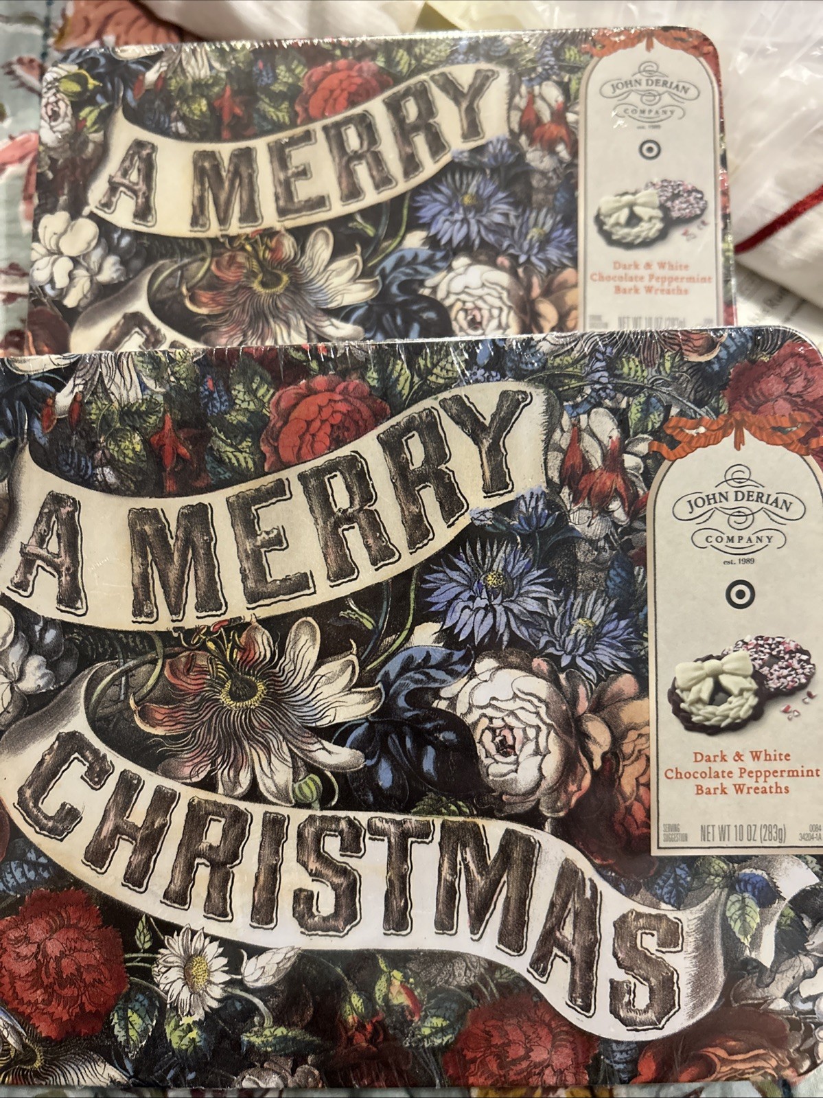 2 Dark & White Chocolate Peppermint Chocolate Bark Wreaths – 10oz – John Derian