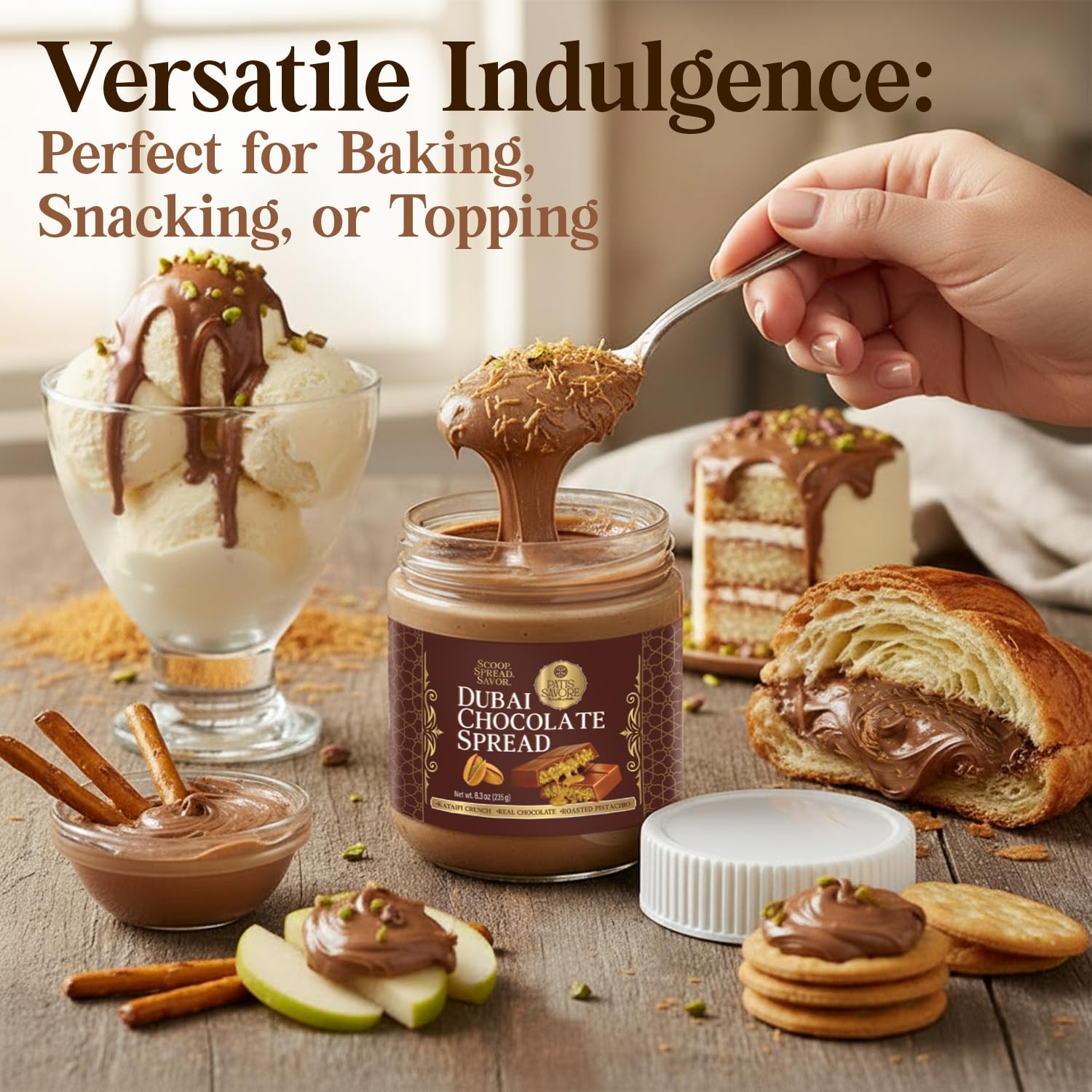 Dubai Chocolate Spread 8.3 oz with Pistachio Cream & Kataifi, Belgian Chocolate