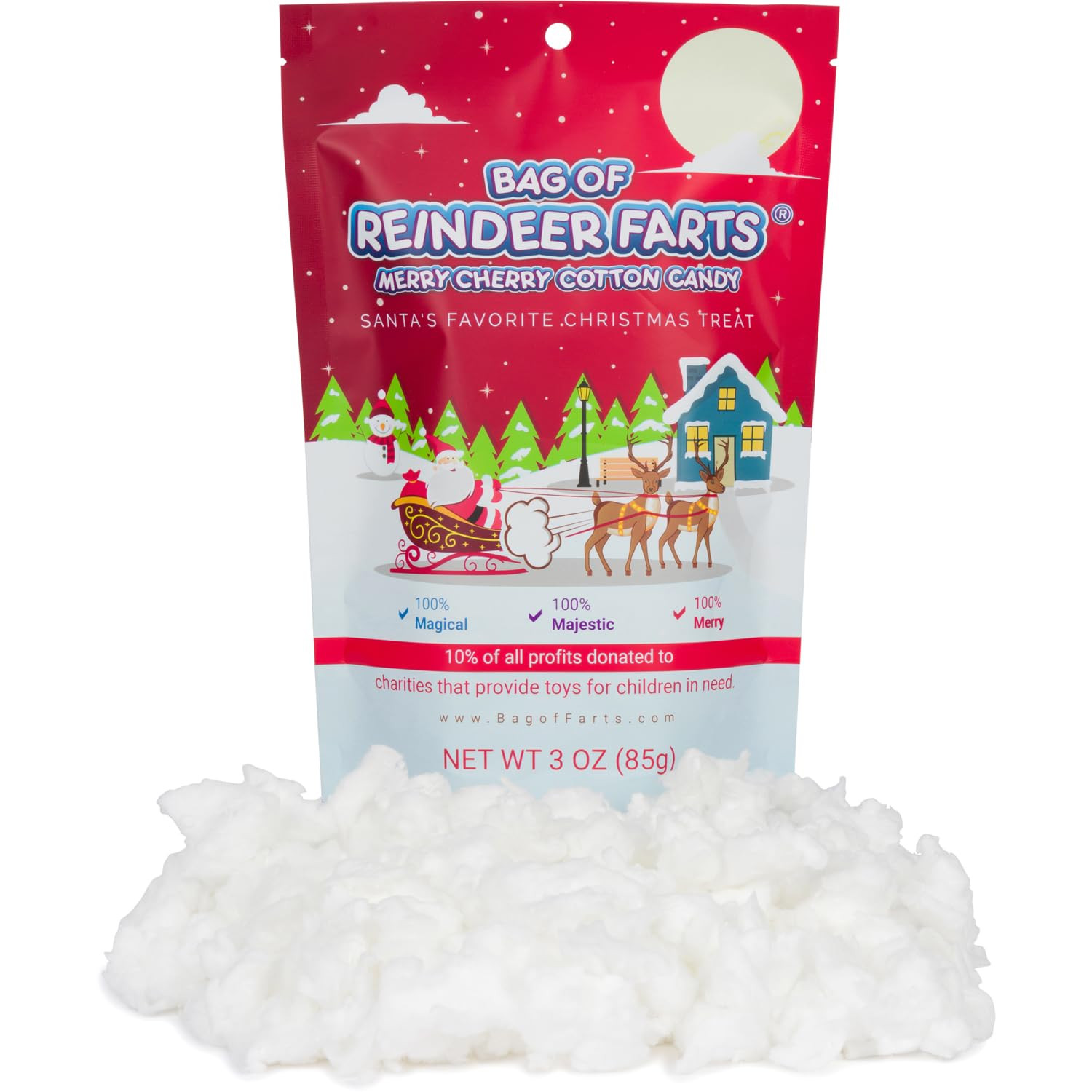 Bag of Reindeer Farts Cotton Candy, NEW Merry Cherry Flavor, 1 pack / 3 ounces,
