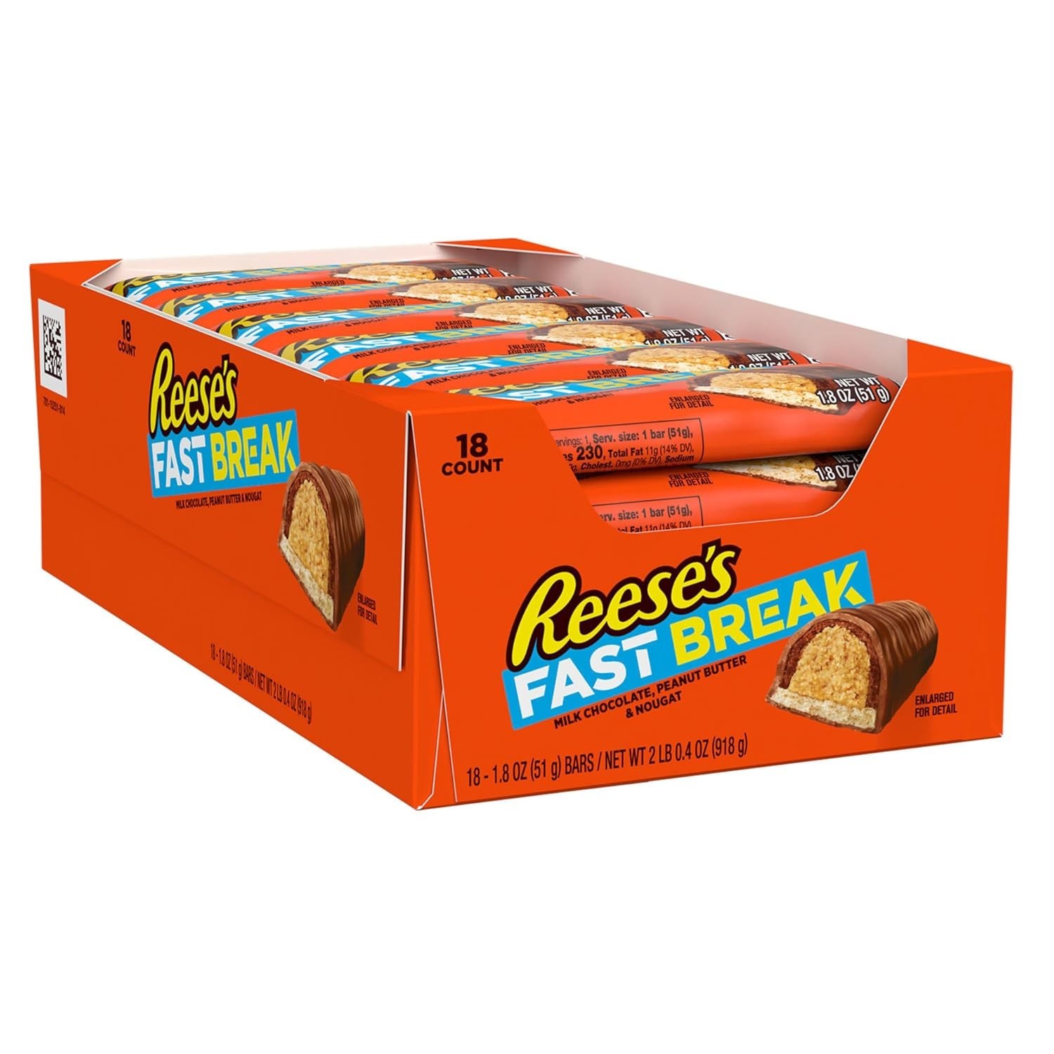 FAST BREAK Peanut Butter Nougat Candy Bars, 18 Pack`