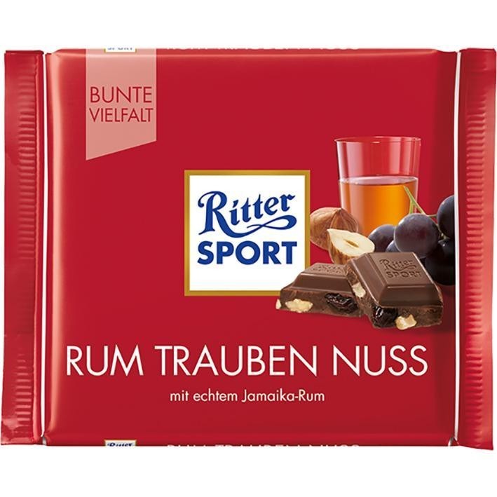 Ritter Sport Rum Raisin Hazelnut Chocolate 3.5 Oz / 100 gr (Pack of 12)