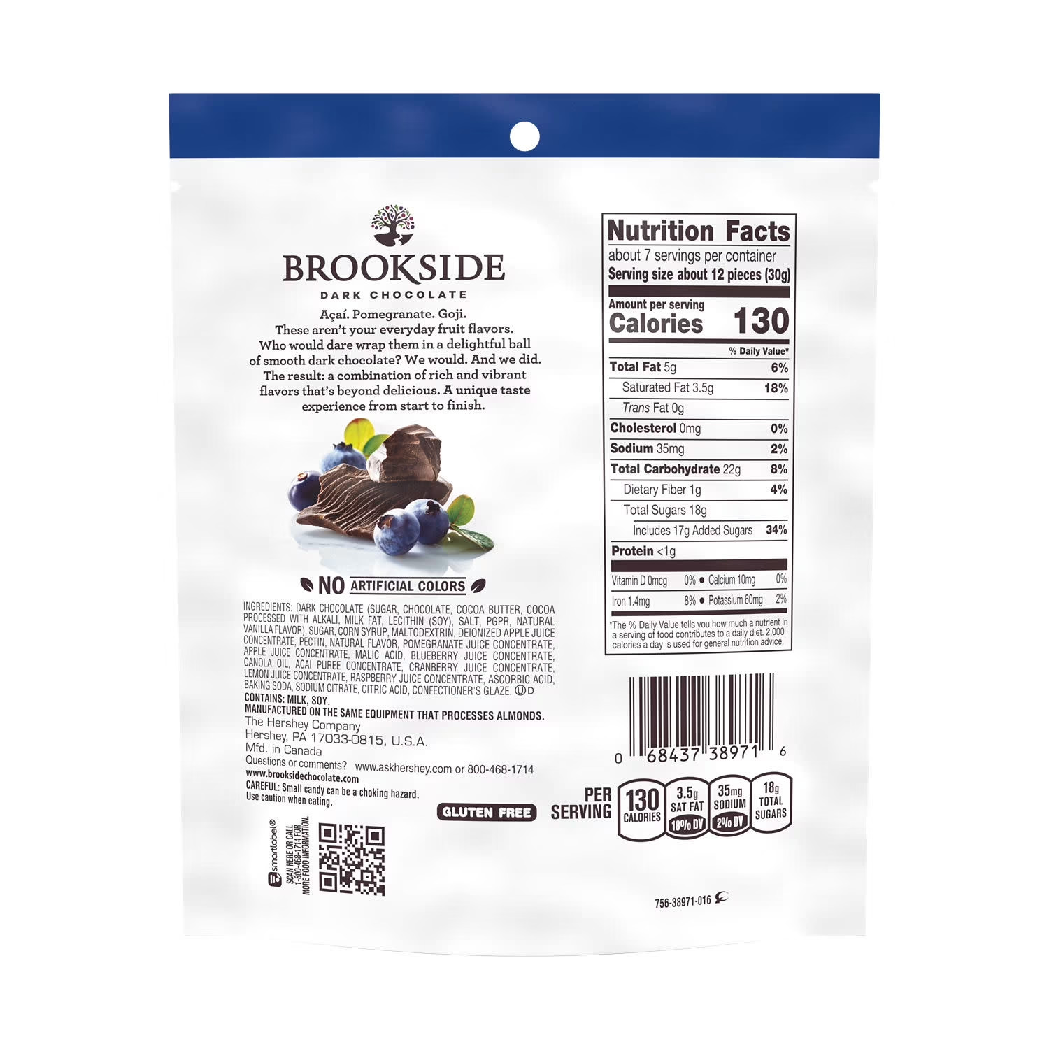 Brookside Dark Chocolate, Acai and Blueberry Flavored Snacking Chocolate, Bag 7