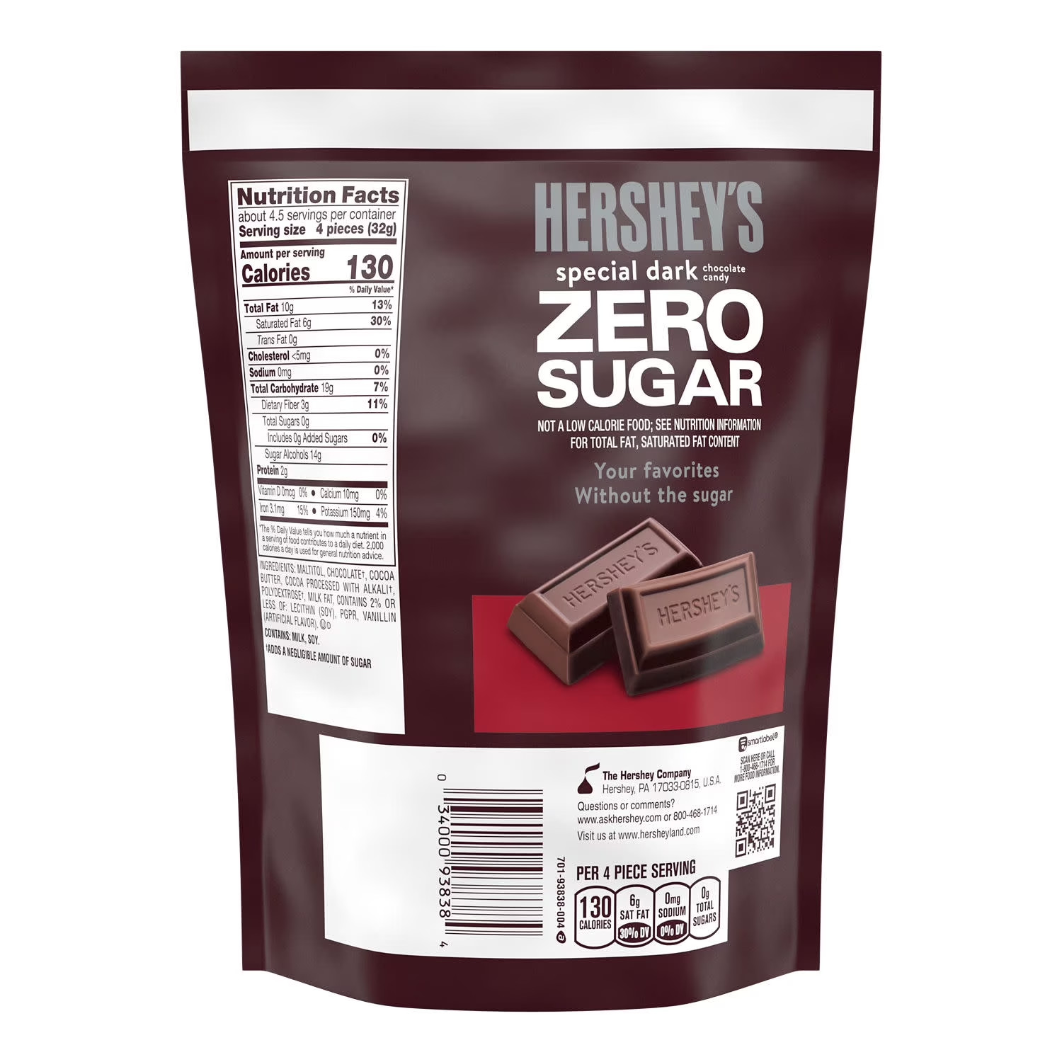Hershey’s Special Dark Zero Sugar Chocolate Candy 5.1 oz Bag – Sugar-Free TREAT