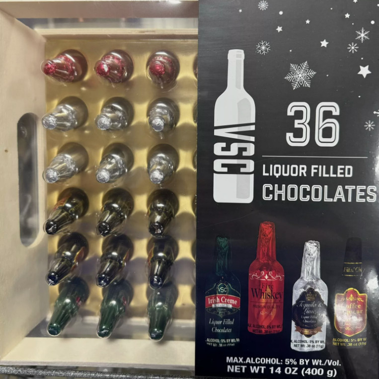 VSC Liquor Filled Chocolates Gift Wooden Box 36 CT 14 OZ