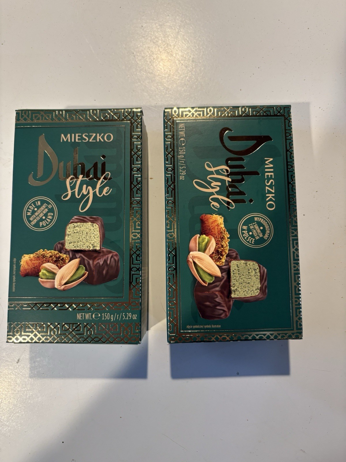 (2 Pack) Dubai Style Chocolate Bar MIESZKO (5.3 oz/150g), Pistachio & Kadayif