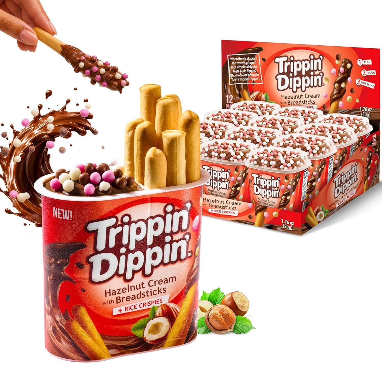 Trippin Dippin Breadsticks with Chocolate Hazelnut Dip and Rice Crisps – 12 Pack