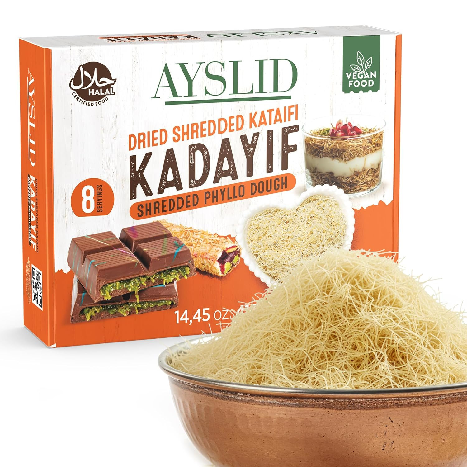 Shredded Kataifi Dough 14.45 Oz – Dried Kunafa Kadayif Threads – Ready for Toast