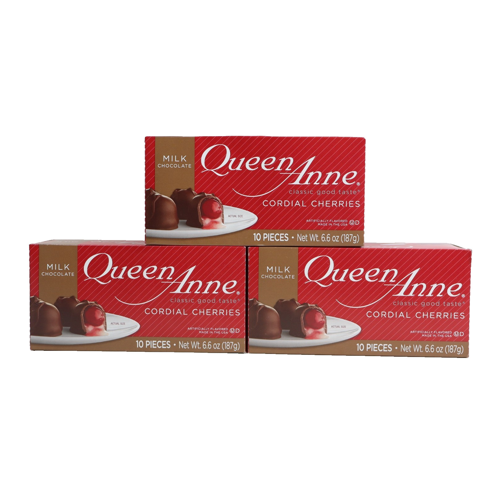 3 PACK Queen Anne Milk Chocolate Covered Cordial Cherries Candy 10ct BB 02/2027
