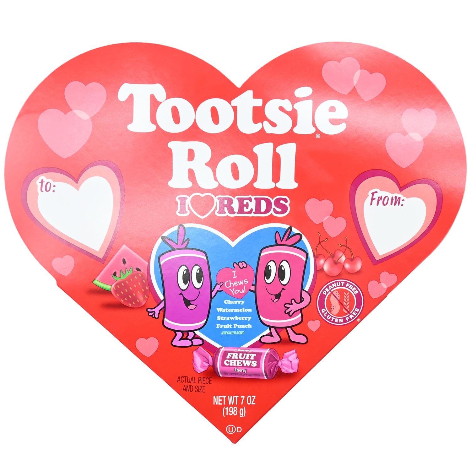 Tootsie Roll Valentines All Red Fruit Chews Heart Gift Box 7oz