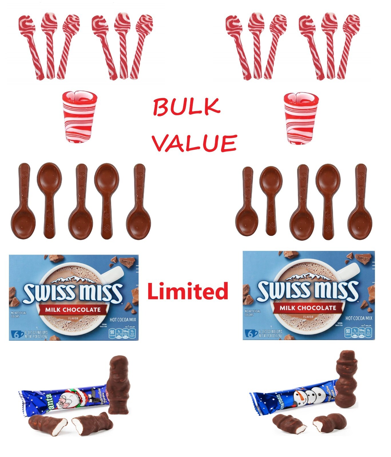 PALMER SPOON-CUP PEPPERMINT CANDY CANE-MILK CHOCOLATE COCOA MARSHMALLOW BUNDLE !