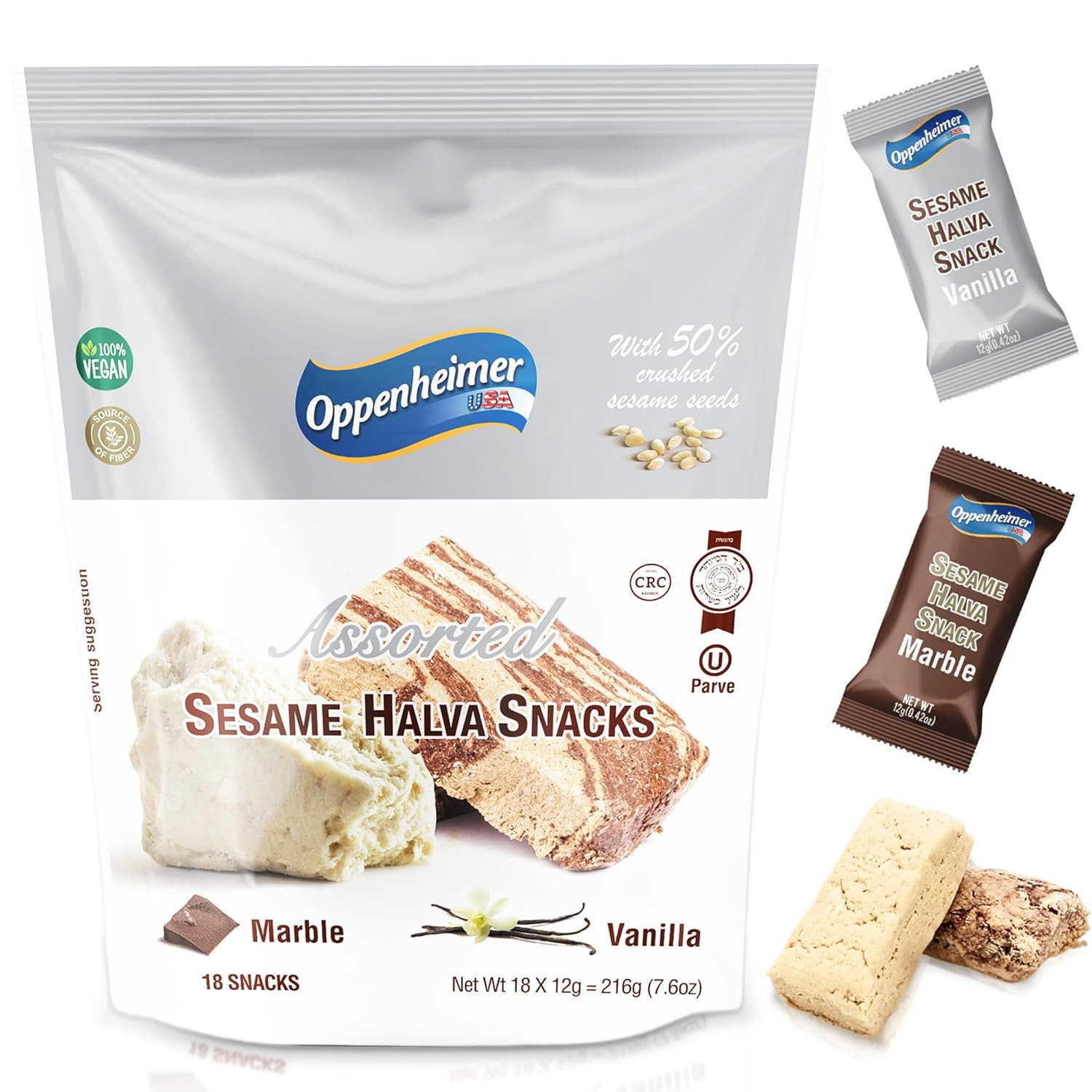 Sesame Halva Bar Mini Snacks – 18 Mini Bars, Assorted Vanilla & Marble Flavors –