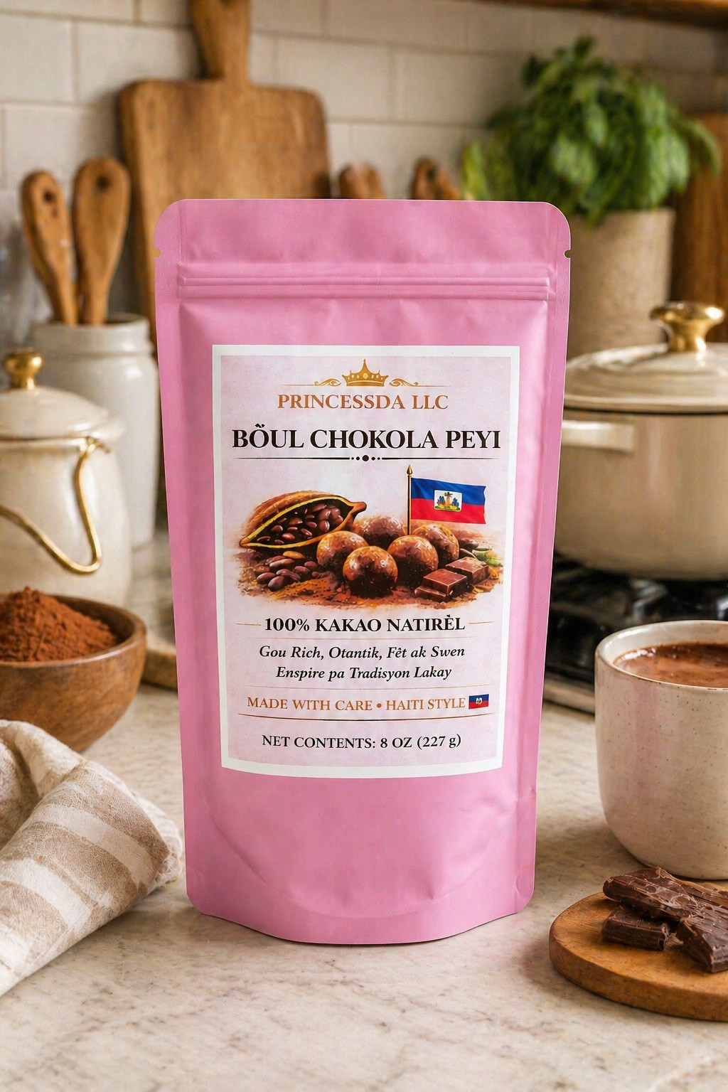 Haitian Cocoa 4 balls 100% natural cocoa drink mix traditional chocolate 8oz