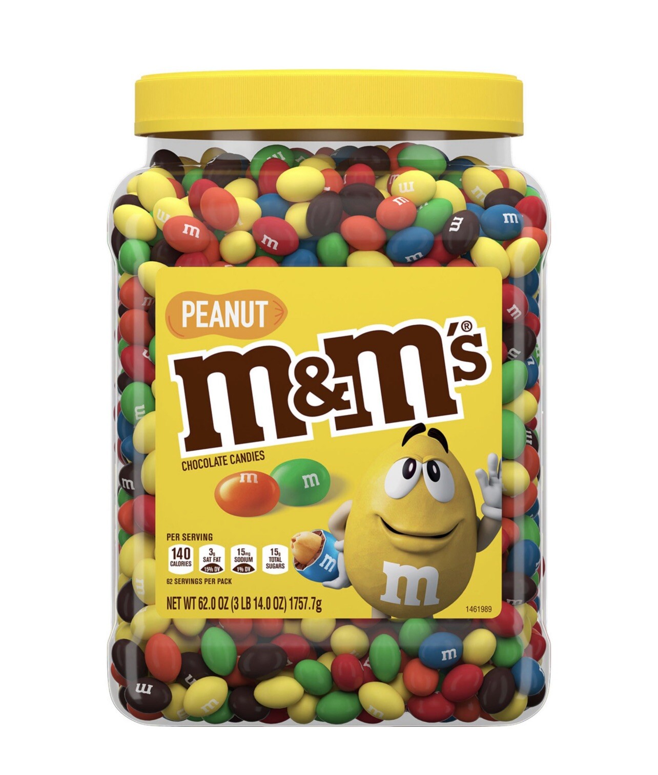 M&M’S Peanut Milk Chocolate Candy Bulk Jar, 62 oz.