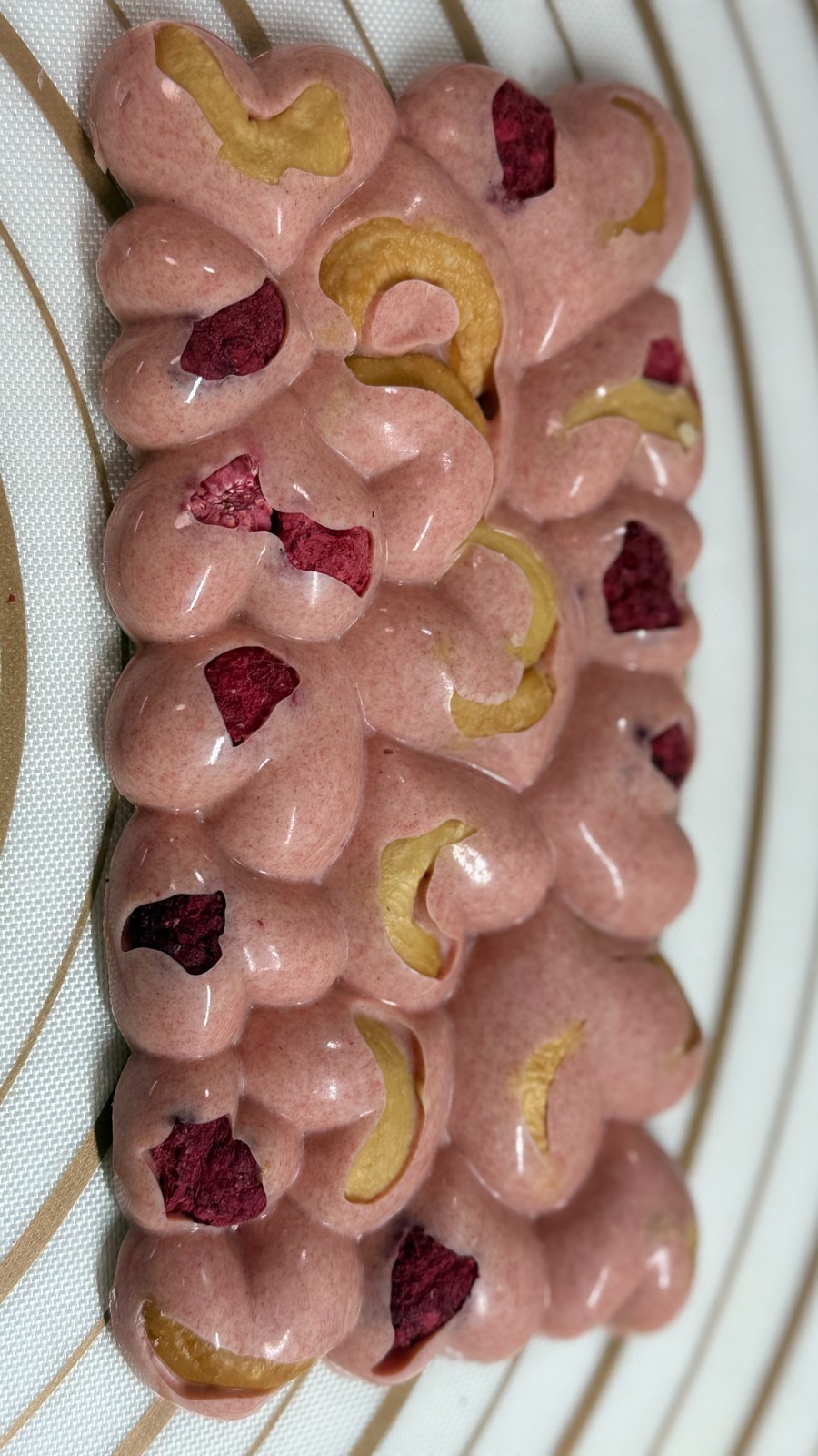 Handmade white choco mix w strawberry powder Heart Chocolate cashew raspberry.