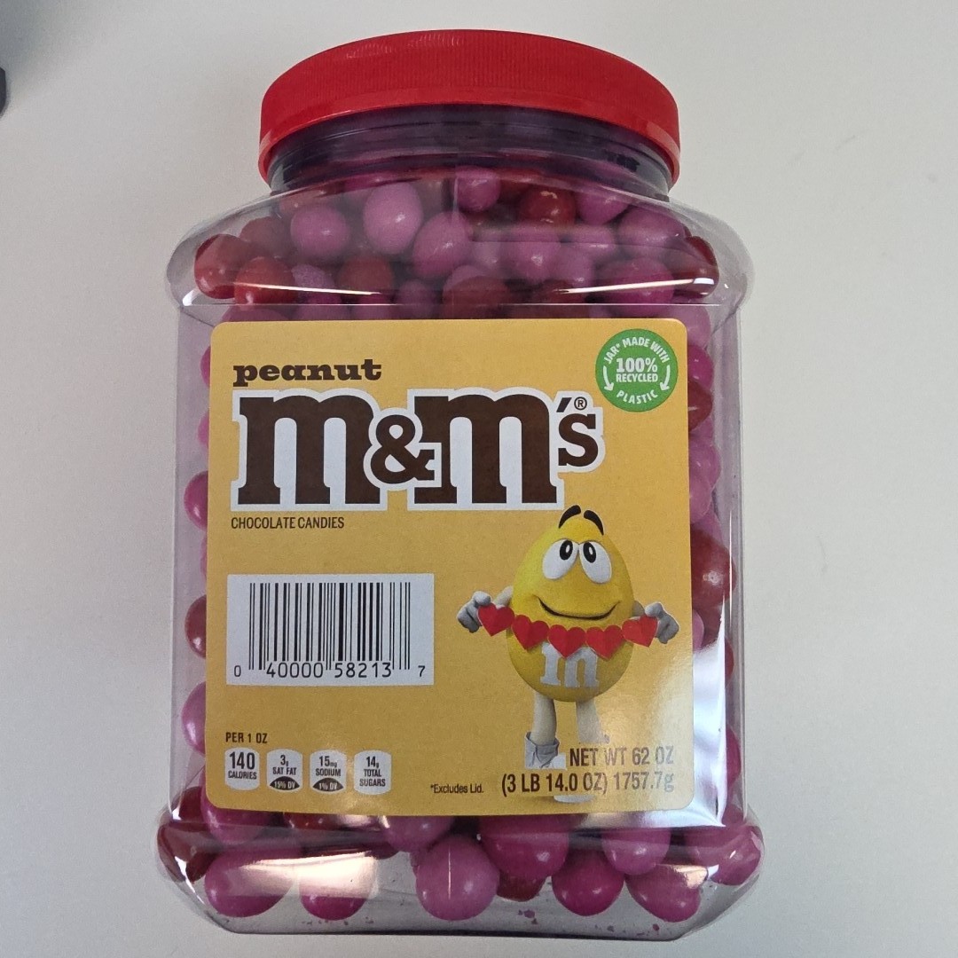 M&MS Peanut Milk Chocolate Valentine’s Day Candy Jar, 62 oz