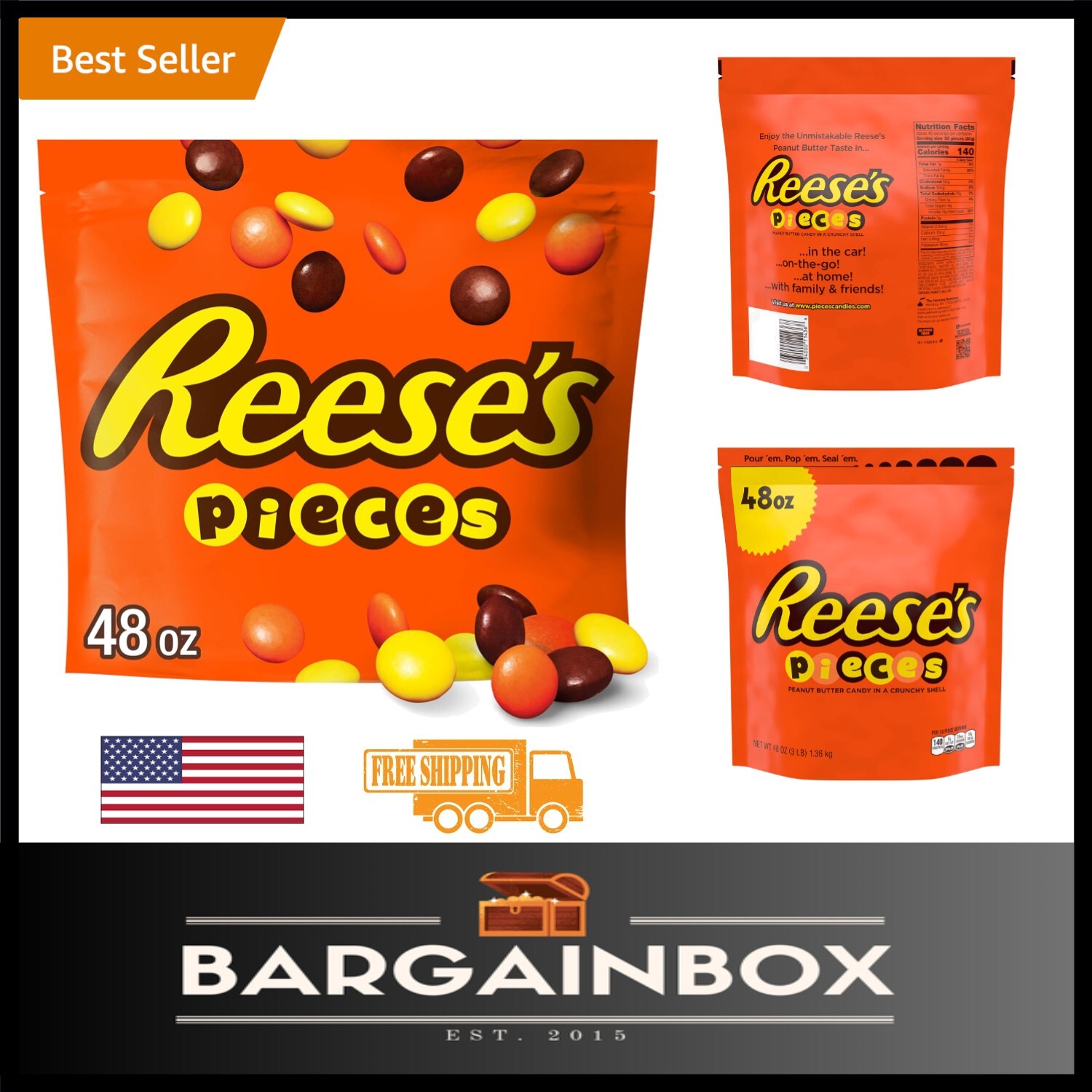 Delicious 48 oz Bulk Bag of Crunchy Shell Peanut Butter PIECES for All Occasions