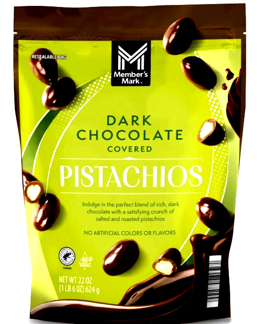 2 PACK Members Mark Dark Chocolate Covered Roasted Pistachios 22oz Free Shipping