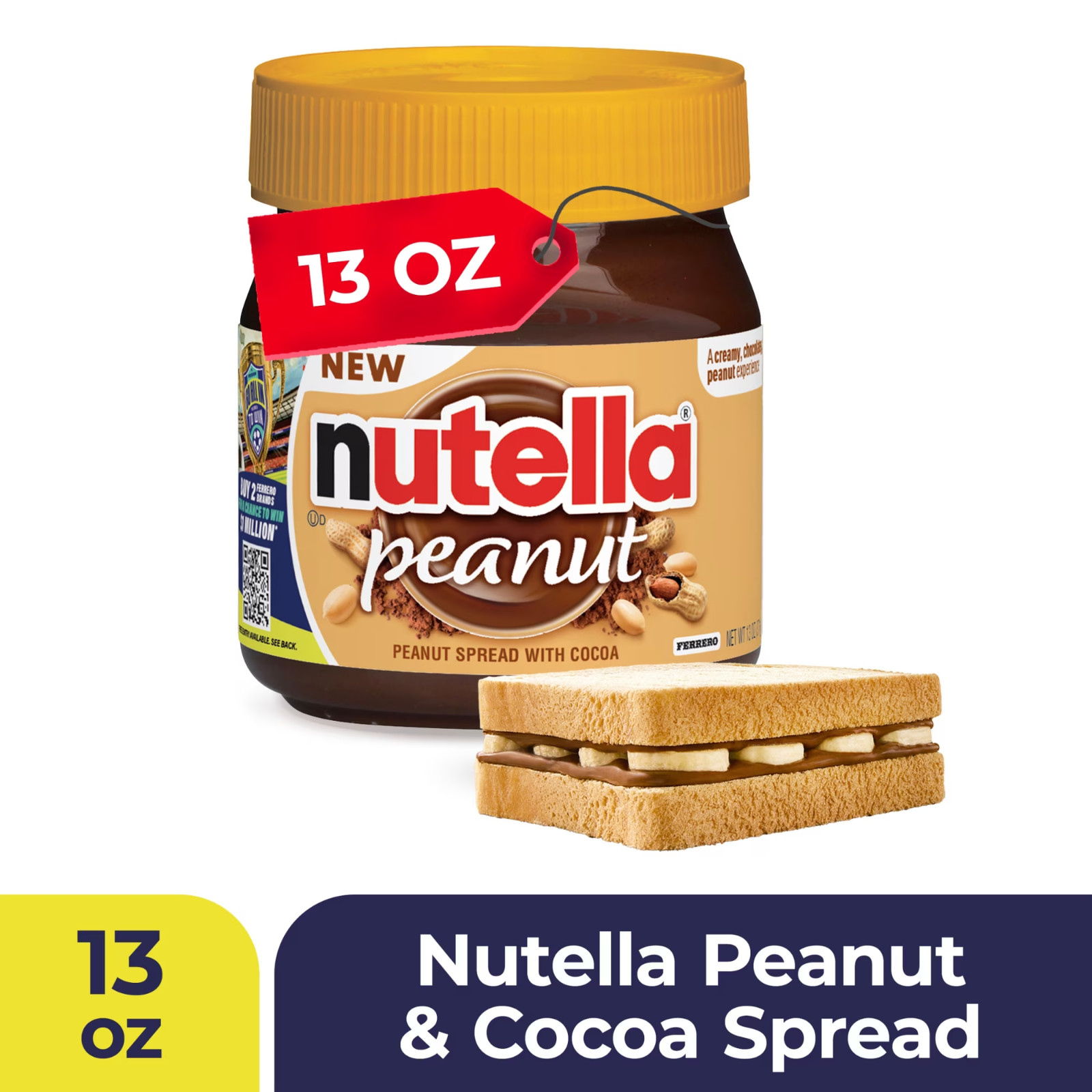 Nutella Peanut Spread With Cocoa, Smooth and Creamy, Unique Snacks, 13 oz