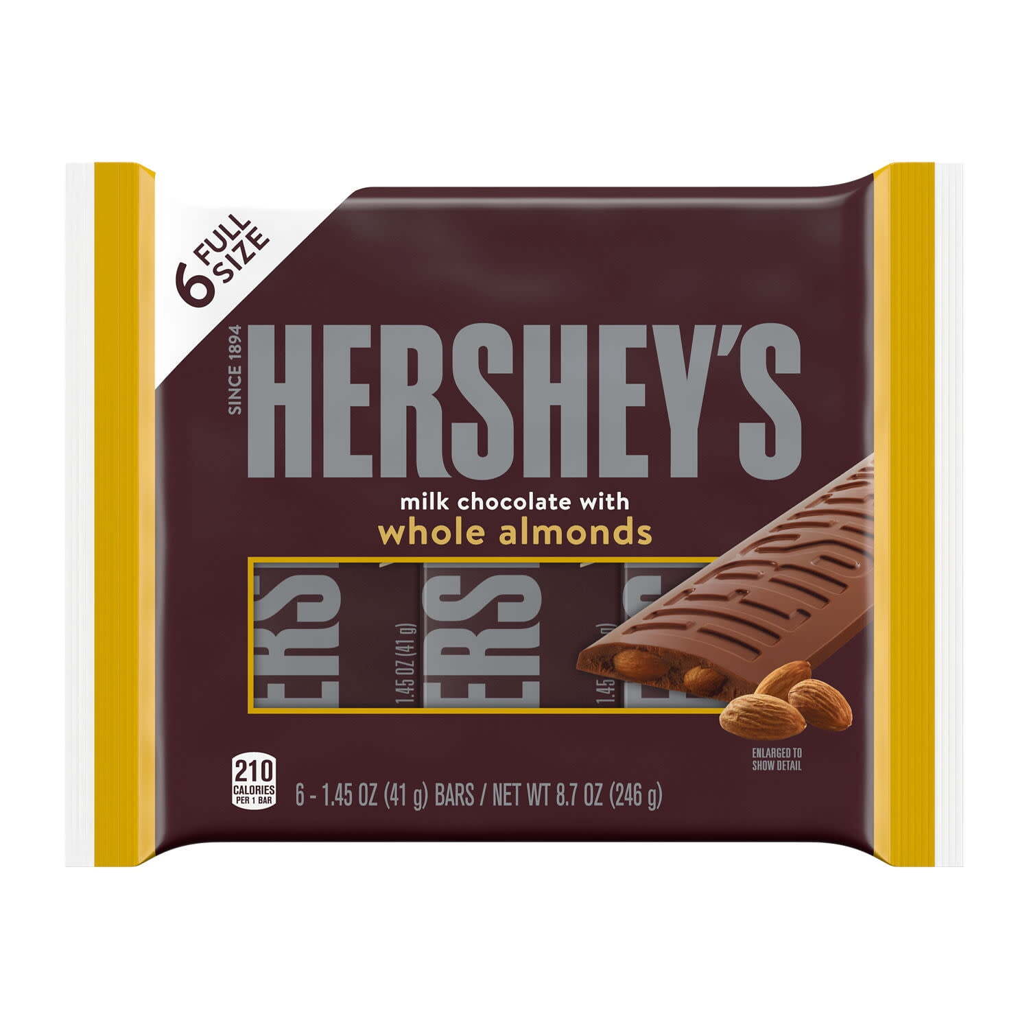 Milk Chocolate with Whole Almonds Candy, Bars 1.45 oz, 6 Count