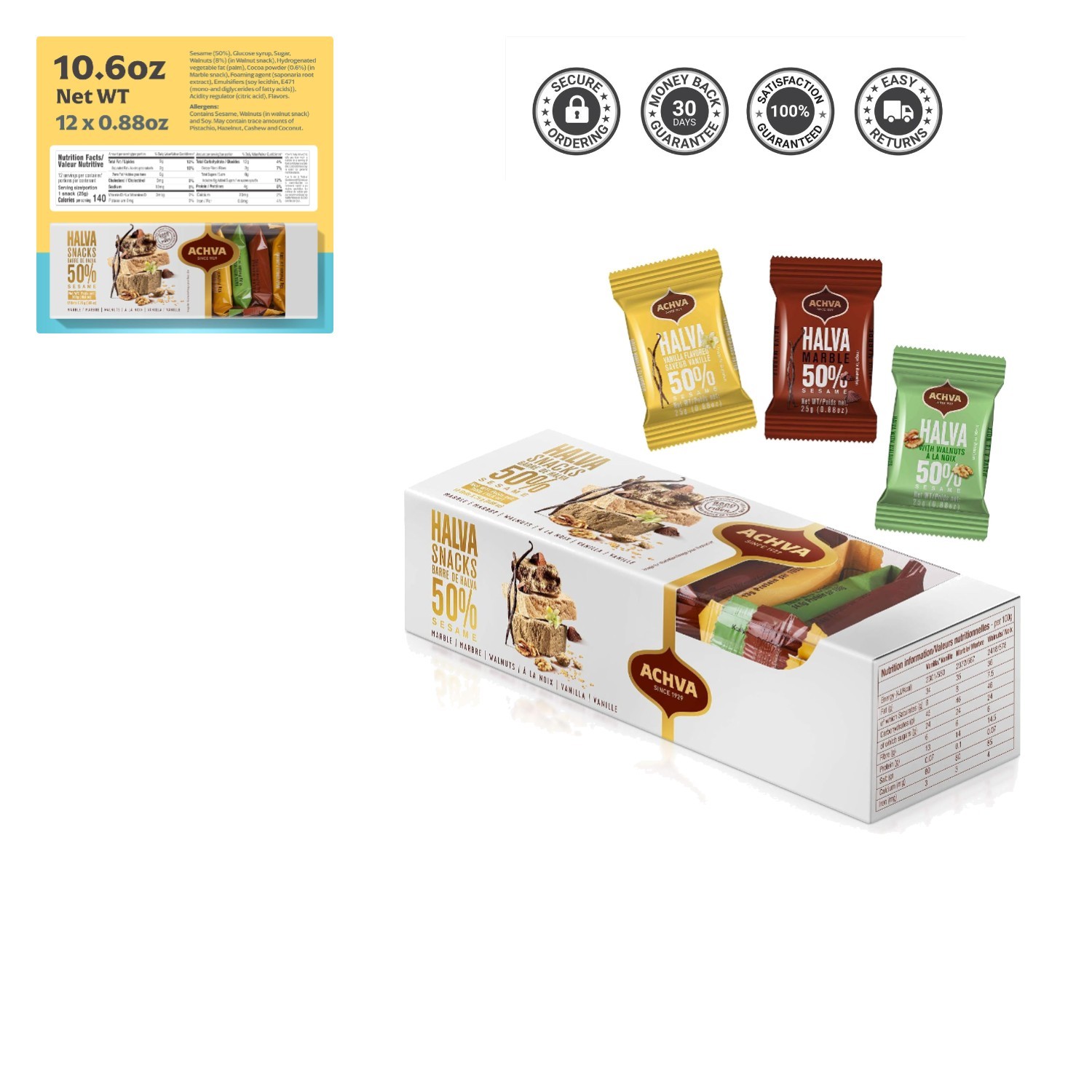 Decadent Halva Bar Assortment: Treats in Vanilla, Walnut & Marble Flavors