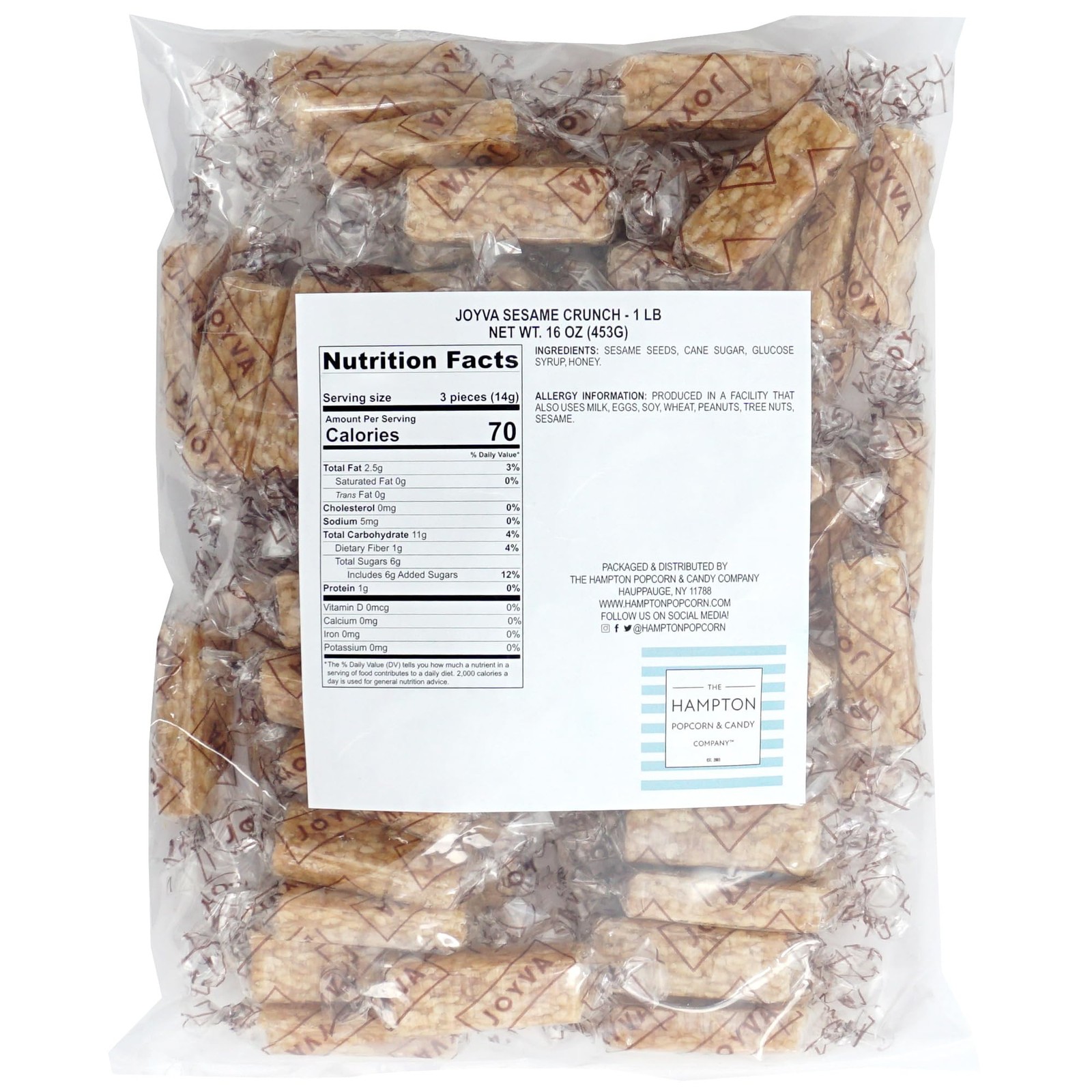 Sesame Crunch Bars, 1 Pound Bulk Bag, Honey Sesame Individually Wrapped Candy